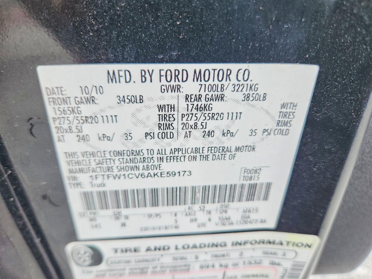 2010 Ford F150 Supercrew Black vin: 1FTFW1CV6AKE59173