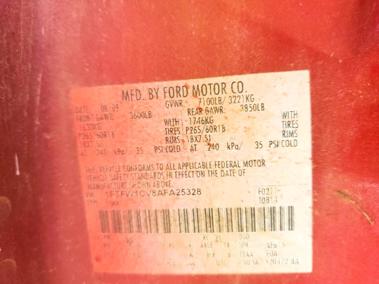 2010 Ford F150 Supercrew Burgundy vin: 1FTFW1CV8AFA25328