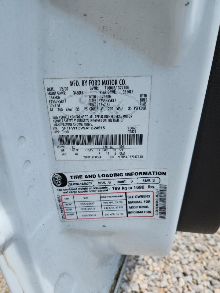 2010 Ford F150 Supercrew White vin: 1FTFW1CV9AFB24515