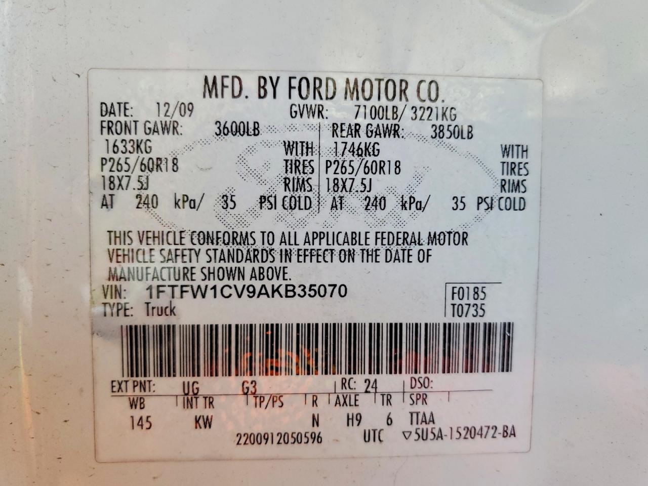 2010 Ford F150 Supercrew Белый vin: 1FTFW1CV9AKB35070