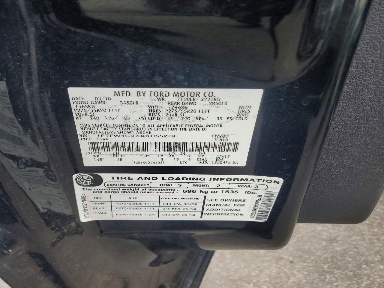 2010 Ford F150 Supercrew Черный vin: 1FTFW1CVXAKC55279