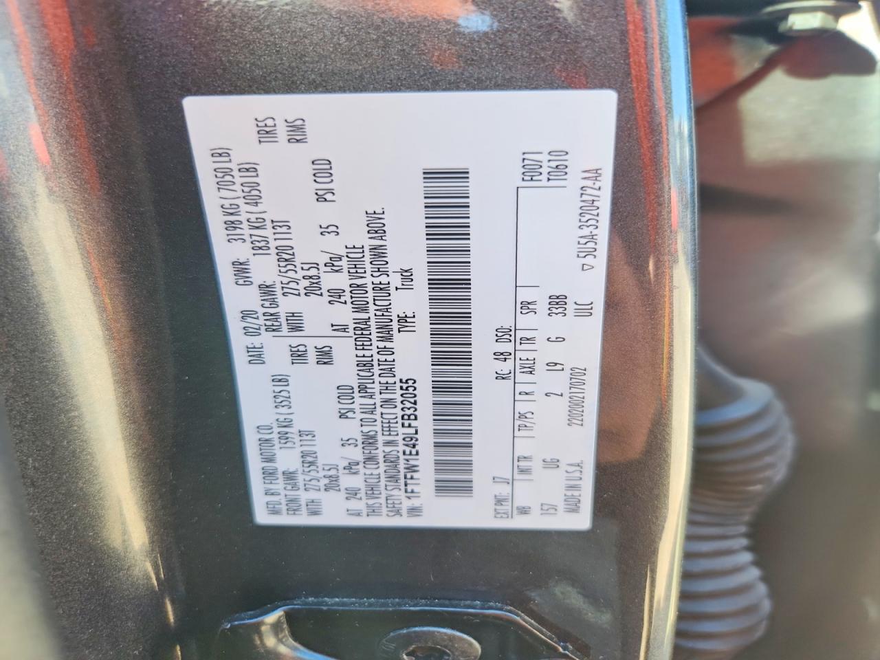 2020 Ford F150 Supercrew Gray vin: 1FTFW1E49LFB32055