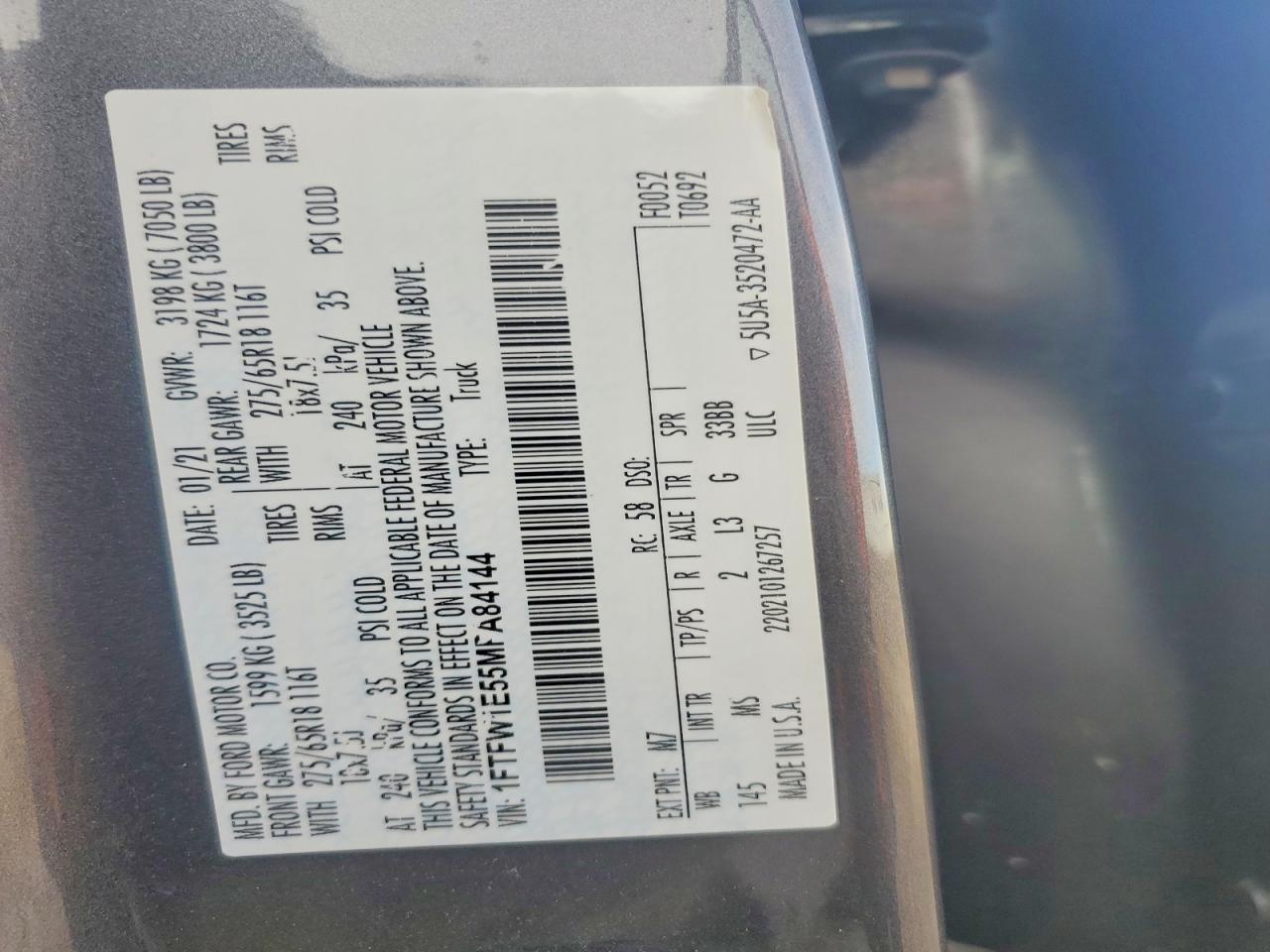 2021 Ford F150 Supercrew Gray vin: 1FTFW1E55MFA84144
