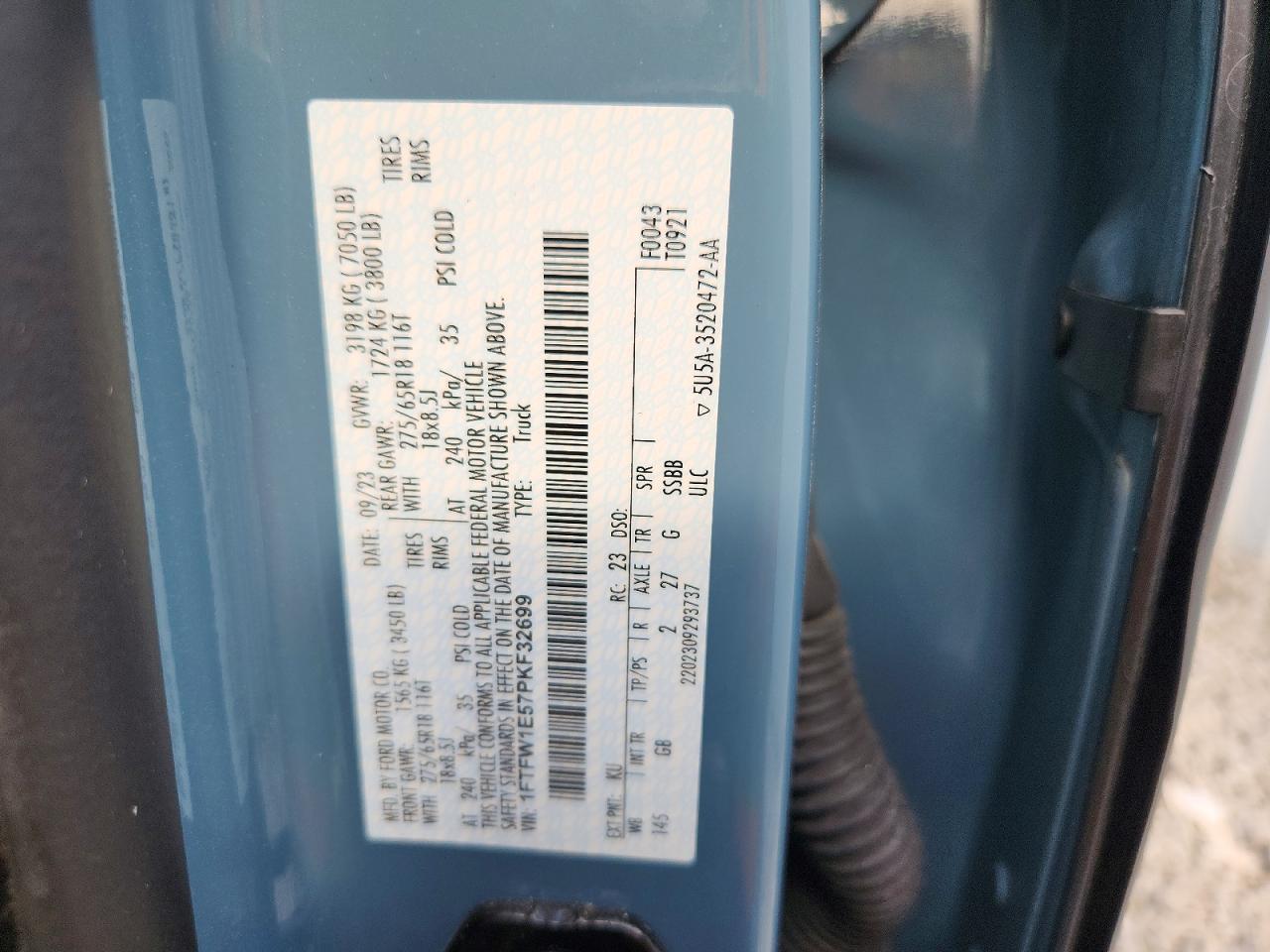 2023 Ford F150 Supercrew Blue vin: 1FTFW1E57PKF32699