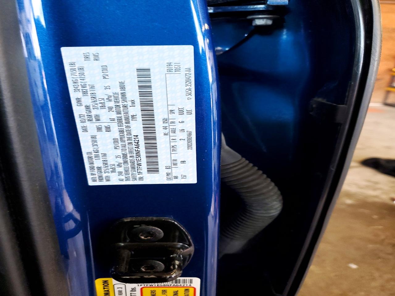 2022 Ford F150 Supercrew Blue vin: 1FTFW1E58NFA64214