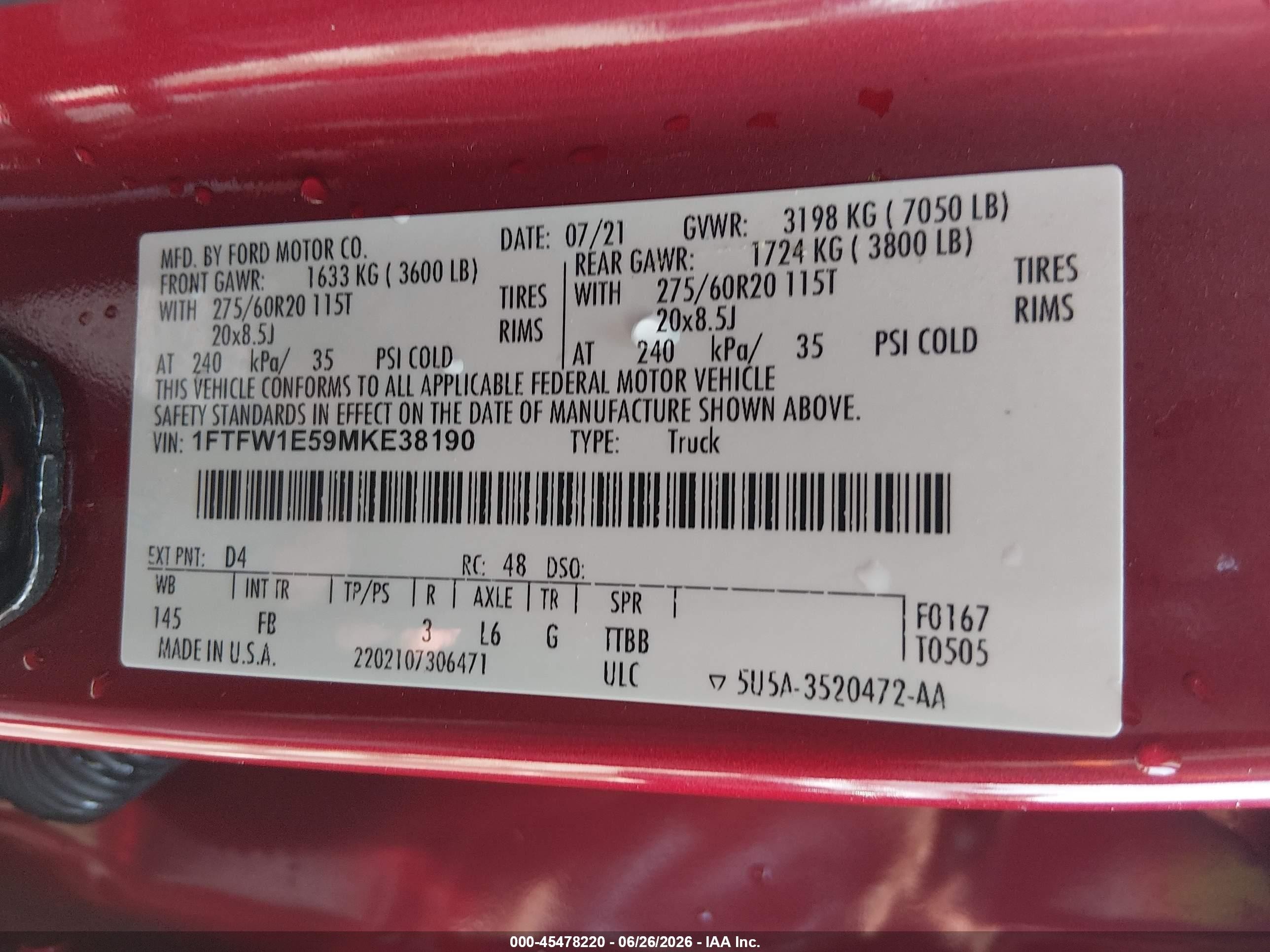 2021 Ford F-150 Xlt Red vin: 1FTFW1E59MKE38190