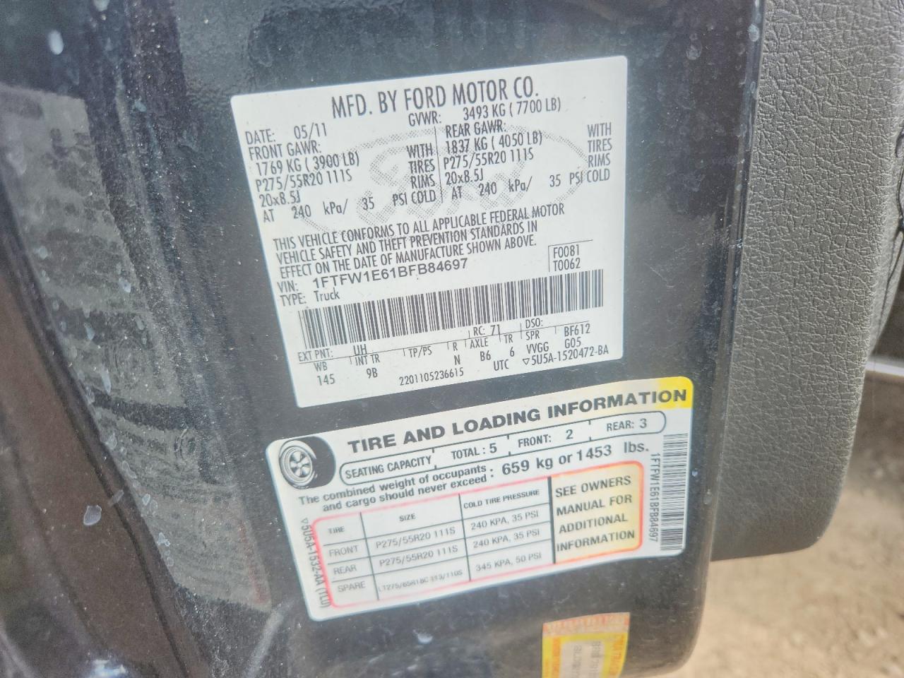 2011 Ford F150 Supercrew Black vin: 1FTFW1E61BFB84697
