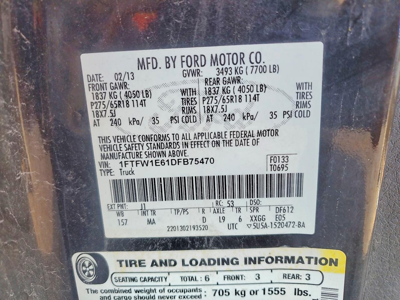 2013 Ford F150 Supercrew Black vin: 1FTFW1E61DFB75470