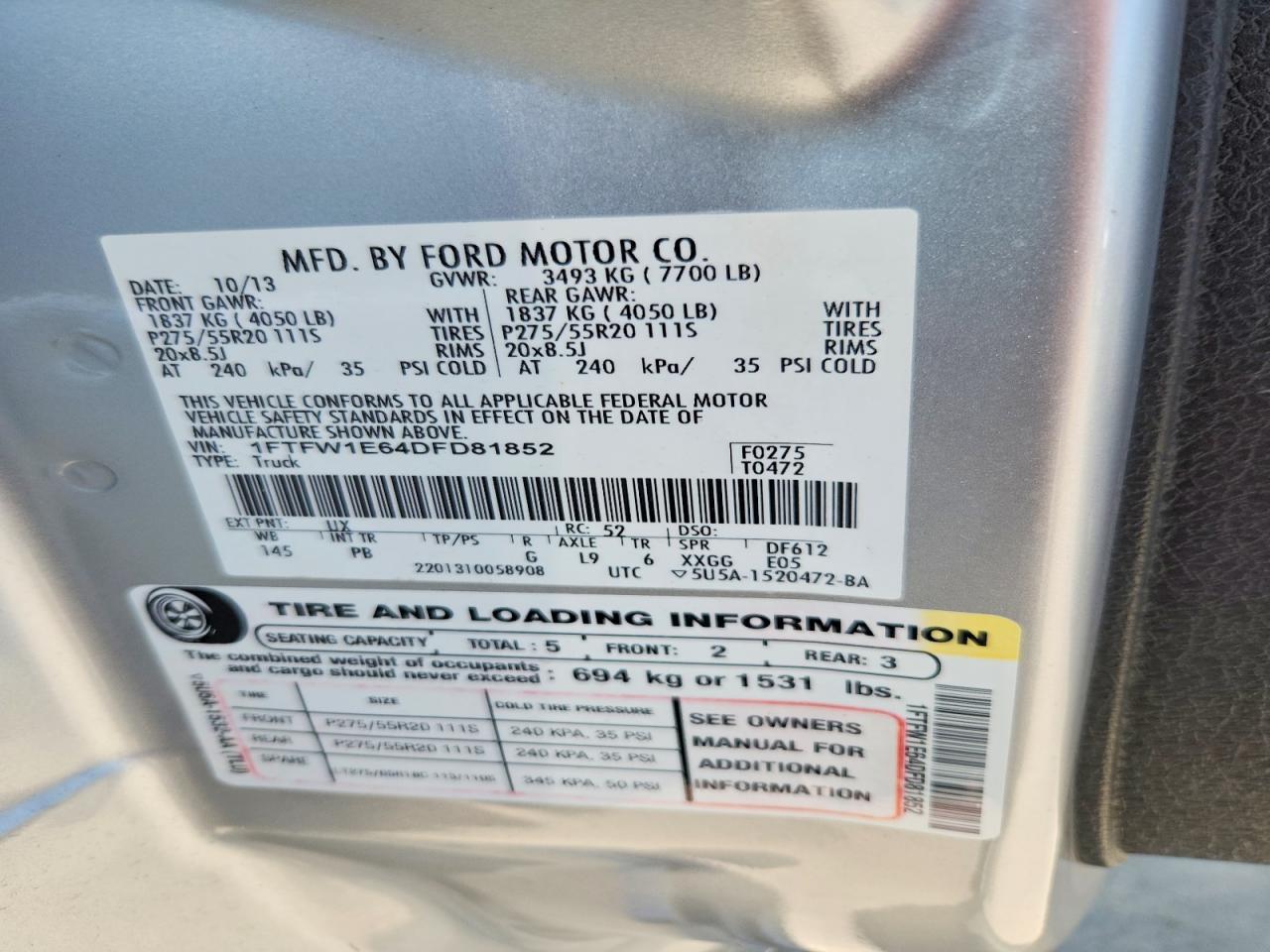 2013 Ford F150 Supercrew Silver vin: 1FTFW1E64DFD81852
