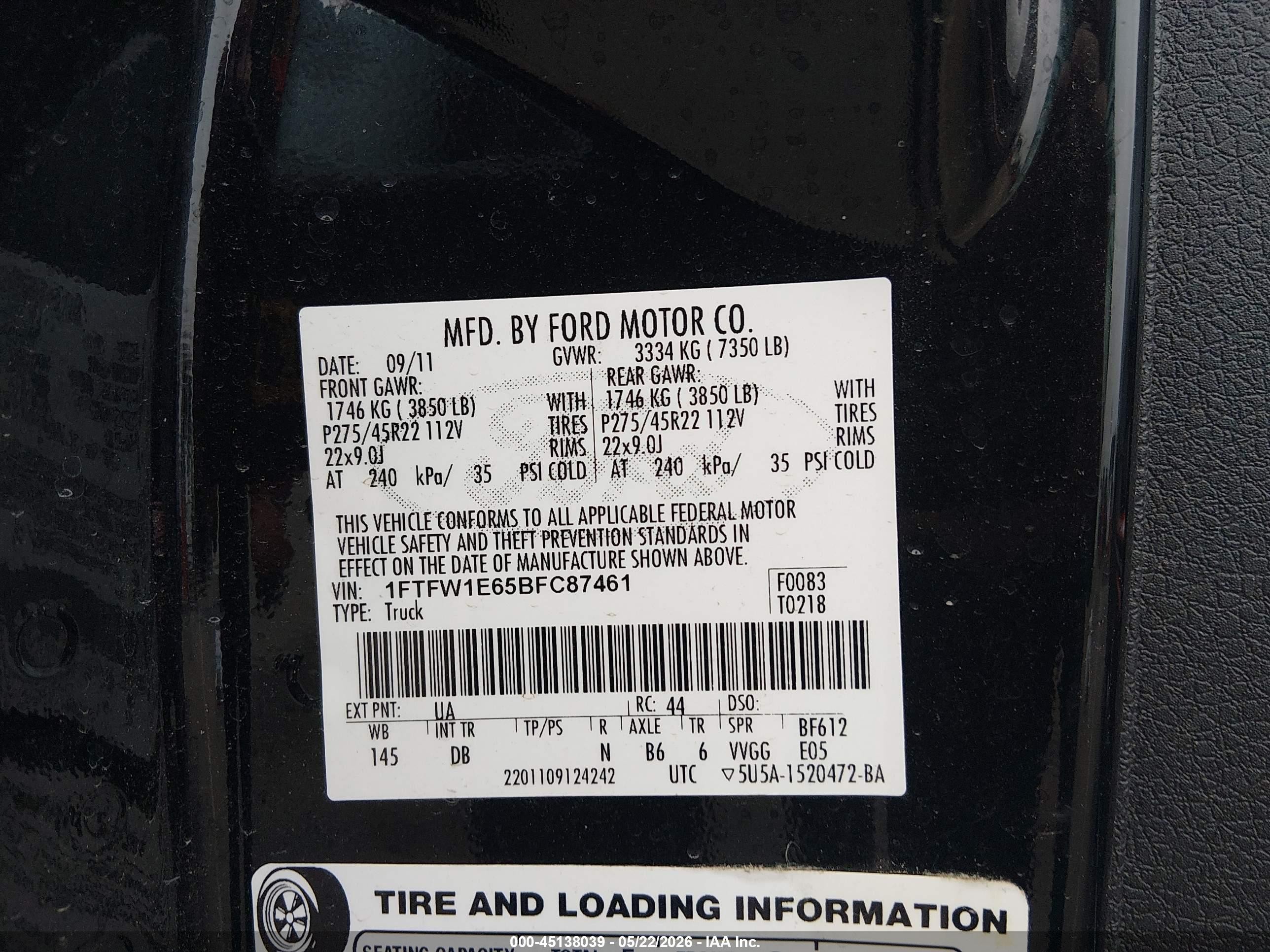 2011 Ford F150 Supercrew Black vin: 1FTFW1E65BFC87461