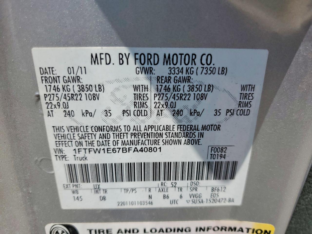 2011 Ford F150 Supercrew Серебряный vin: 1FTFW1E67BFA40801