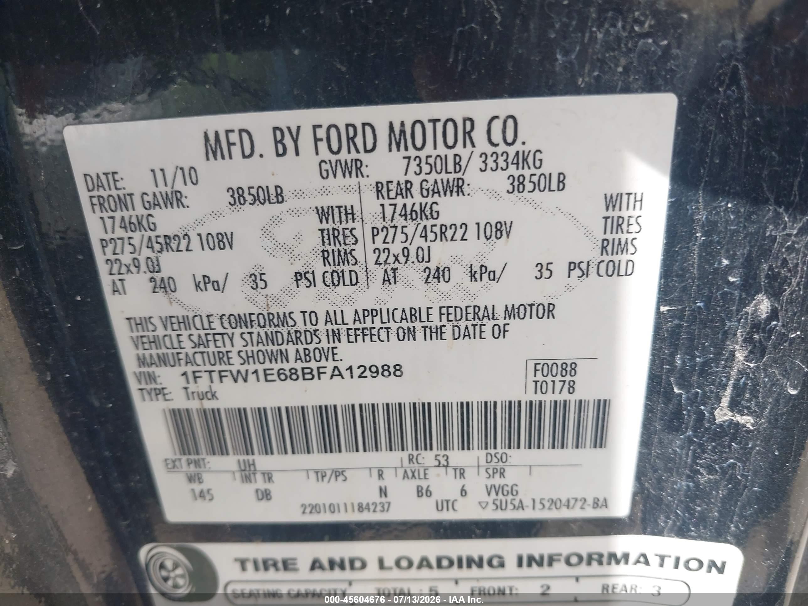 2011 Ford F-150 Harley-davidson Black vin: 1FTFW1E68BFA12988