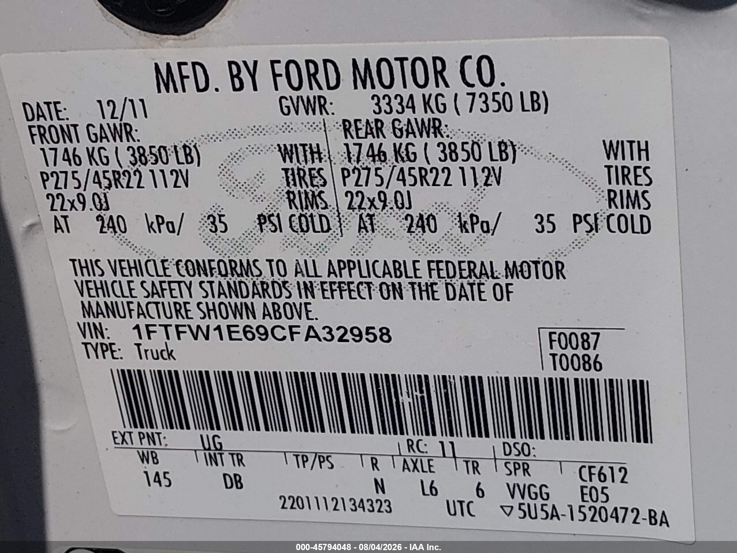 2012 Ford F-150 Harley-davidson White vin: 1FTFW1E69CFA32958