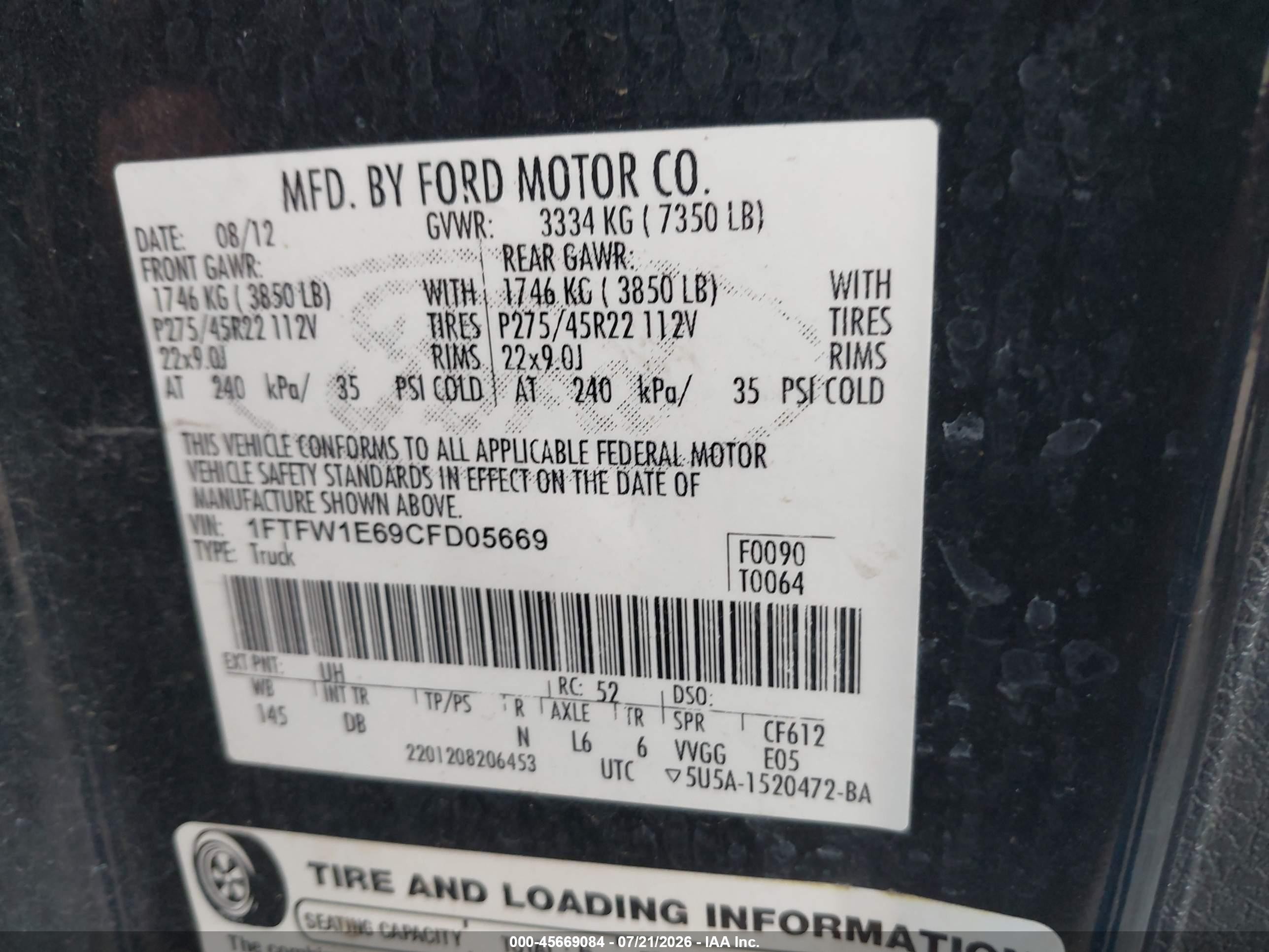 2012 Ford F-150 Harley-davidson Black vin: 1FTFW1E69CFD05669