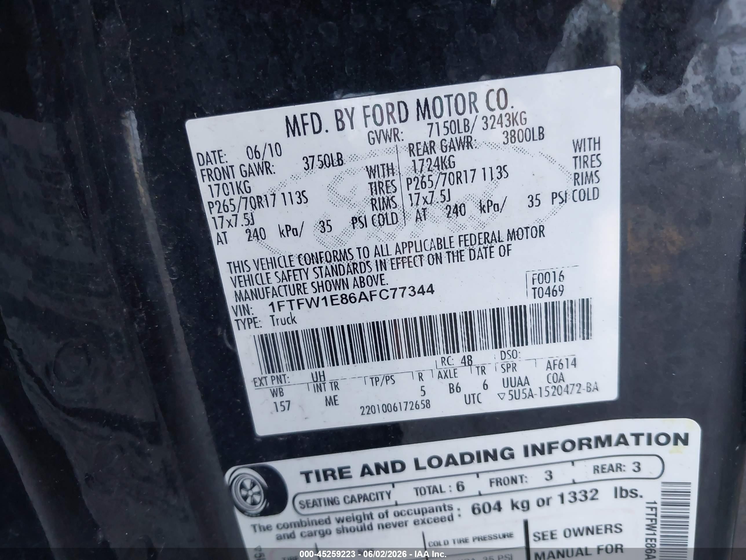 2010 Ford F-150 Xl/xlt Черный vin: 1FTFW1E86AFC77344