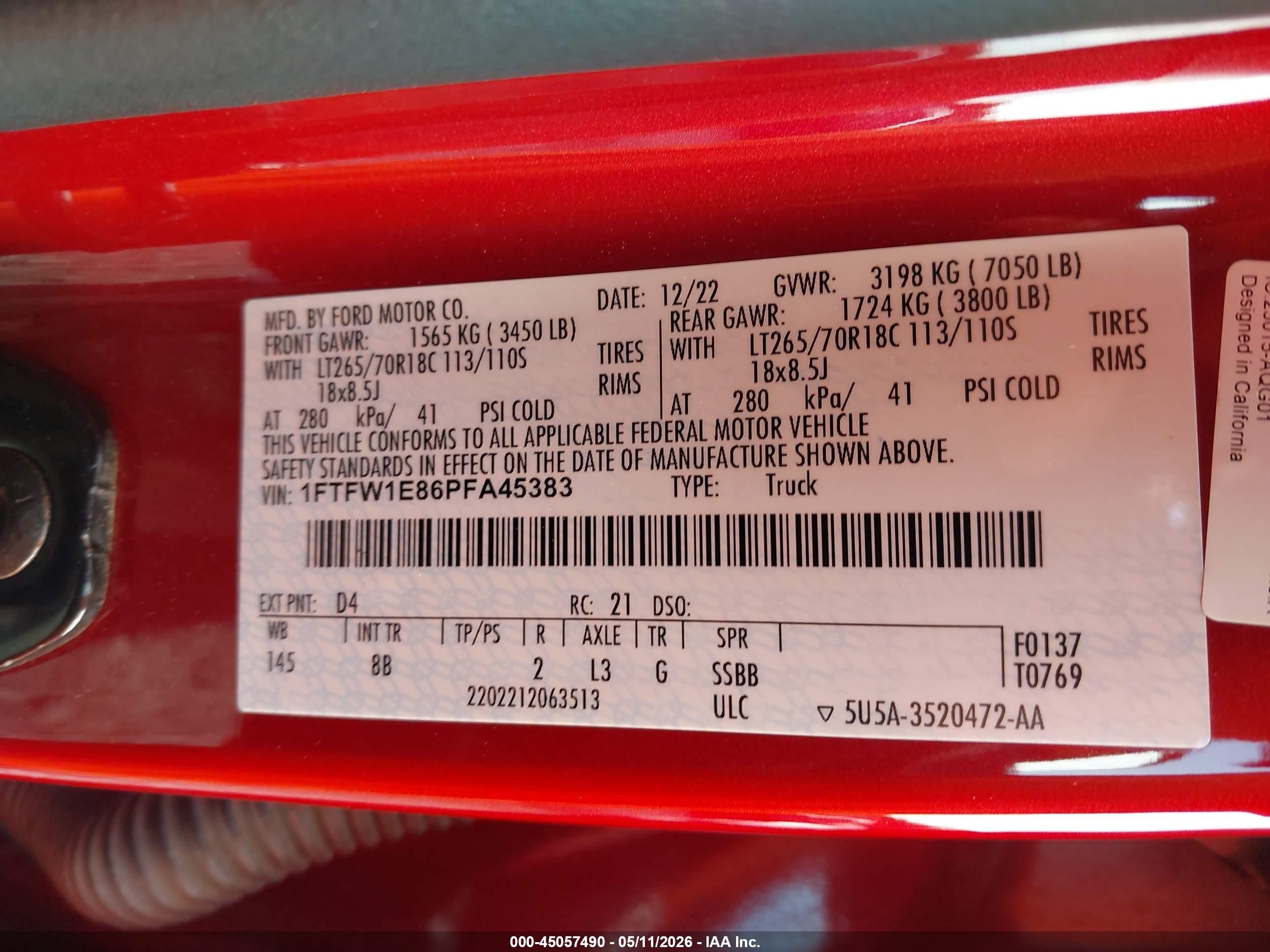 2023 Ford F-150 Xl Red vin: 1FTFW1E86PFA45383