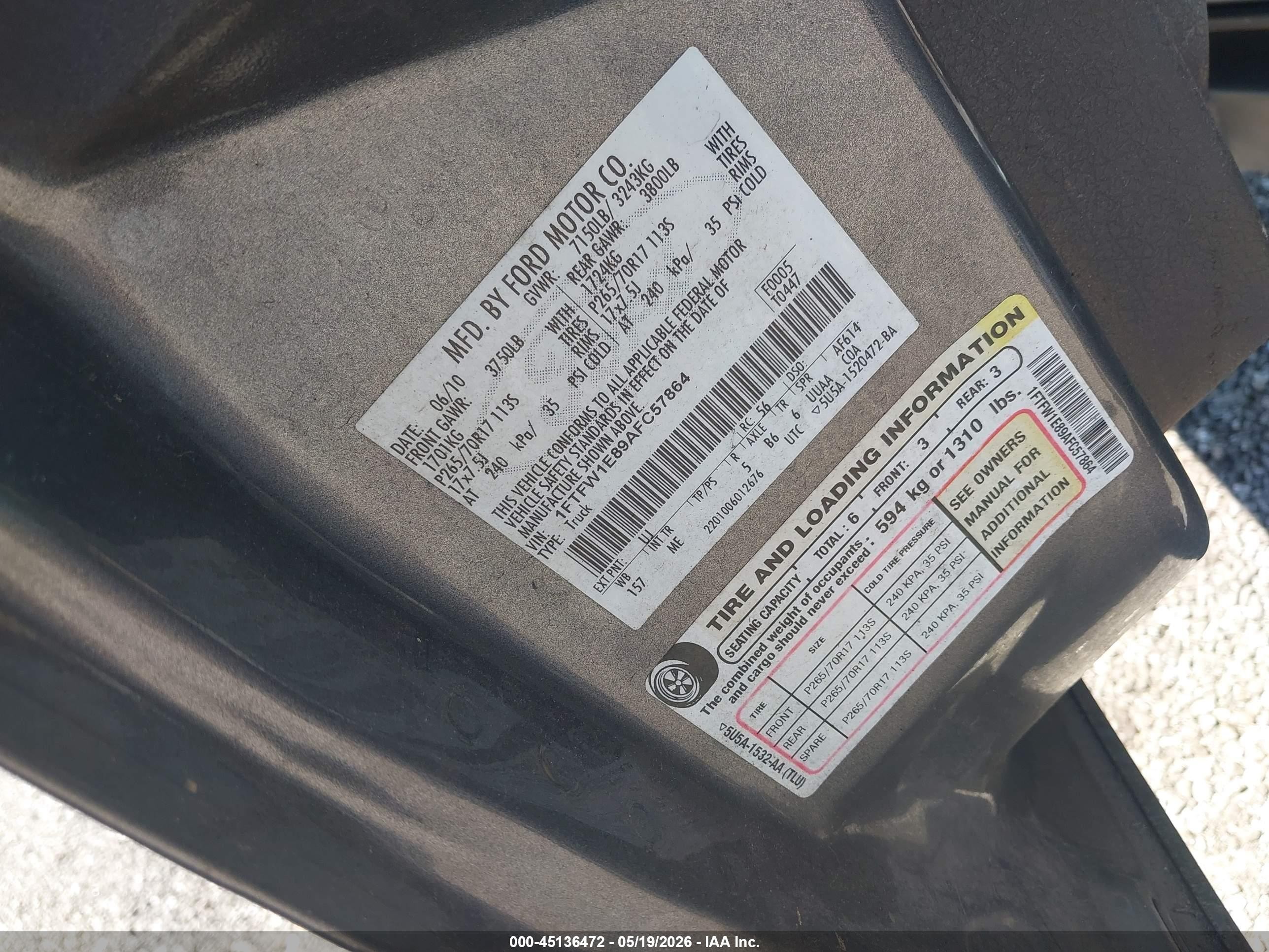 2010 Ford F-150 Xlt Gray vin: 1FTFW1E89AFC57864