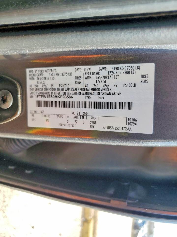 2021 Ford F150 Supercrew Gray vin: 1FTFW1E89MKE93586
