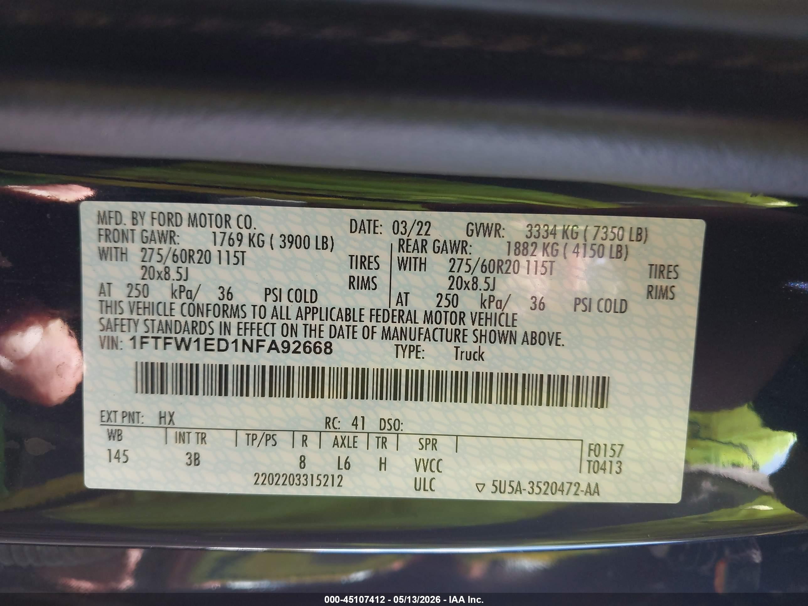 2022 Ford F-150 Platinum Black vin: 1FTFW1ED1NFA92668