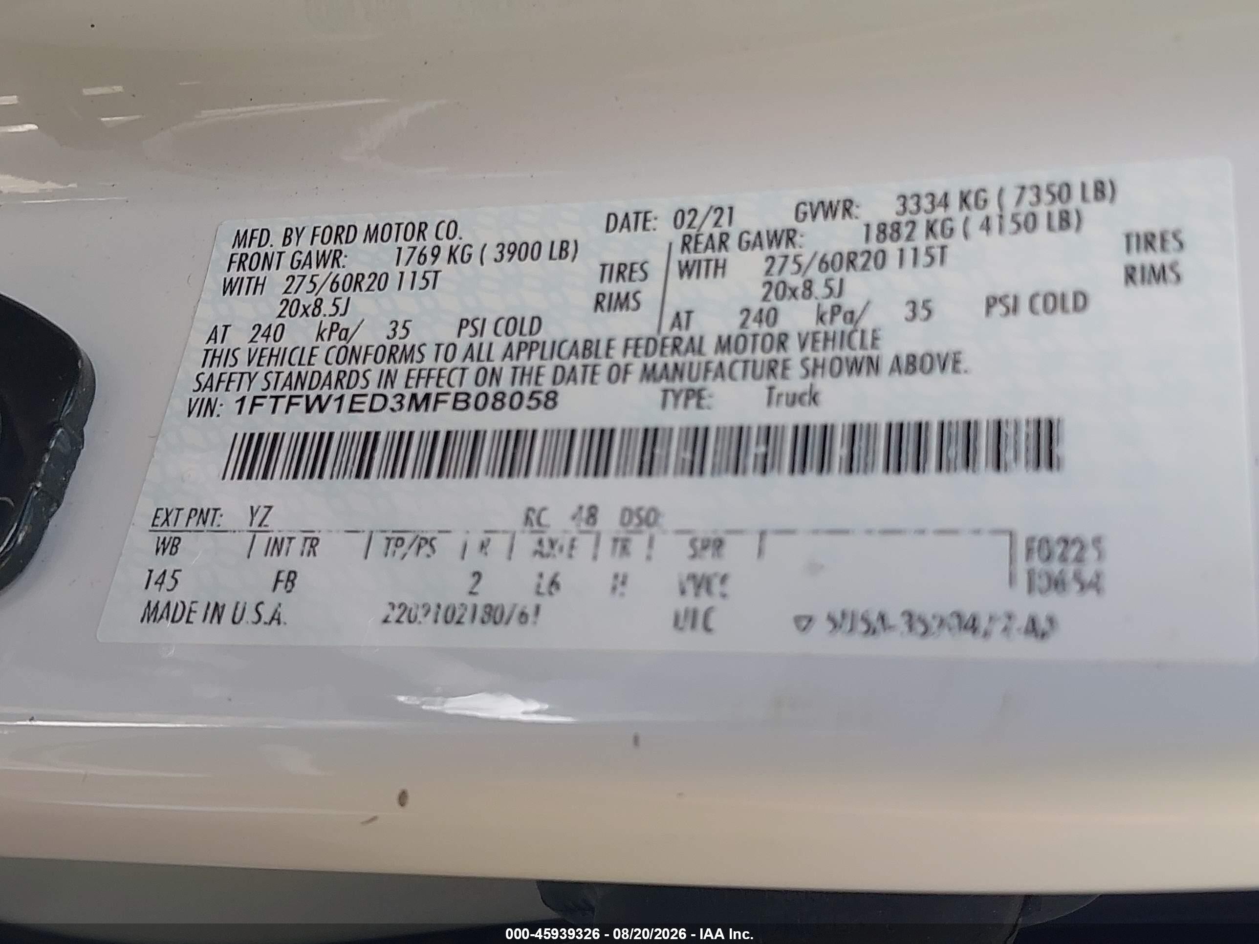2021 Ford F-150 Xlt White vin: 1FTFW1ED3MFB08058