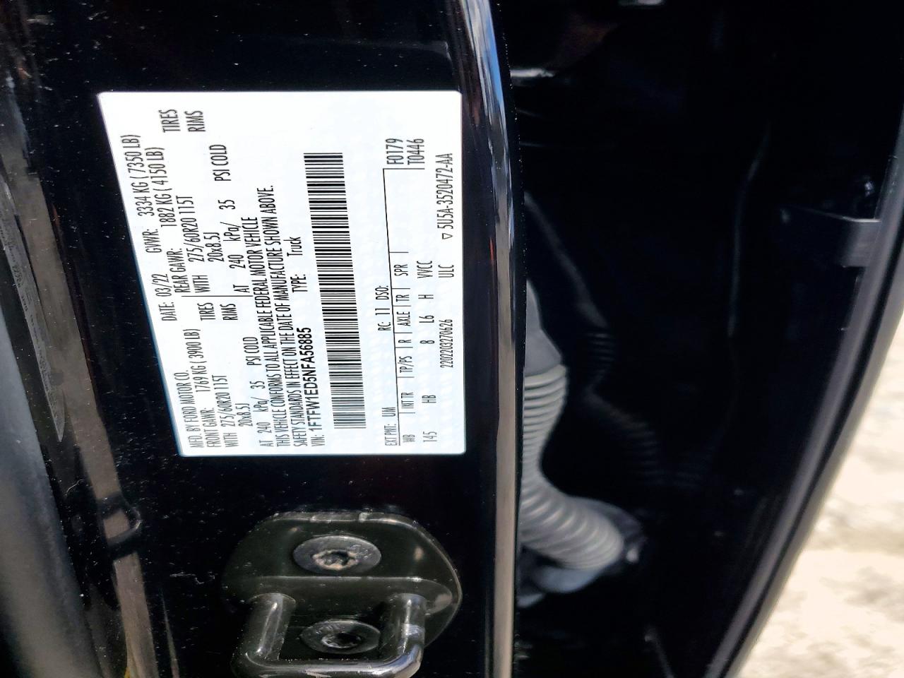 2022 Ford F150 Supercrew Black vin: 1FTFW1ED5NFA56885