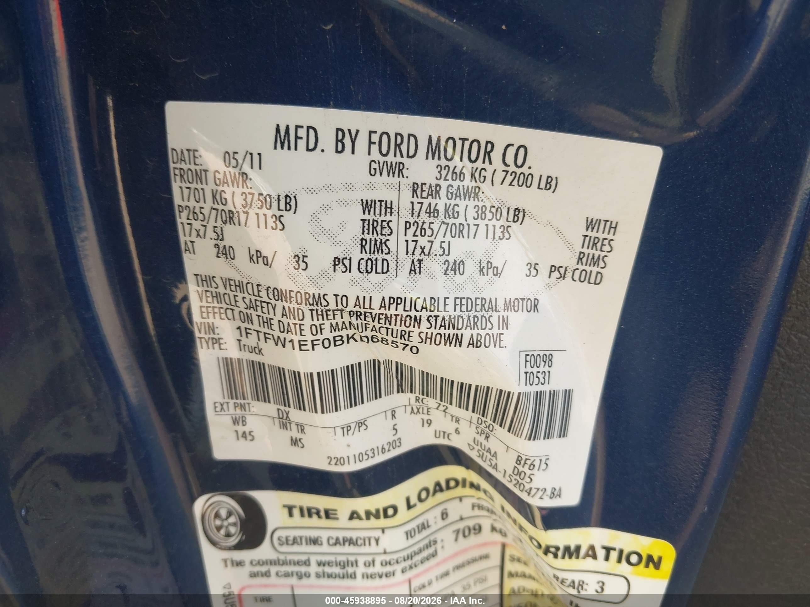 2011 Ford F-150 Xlt Dark Blue vin: 1FTFW1EF0BKD68570