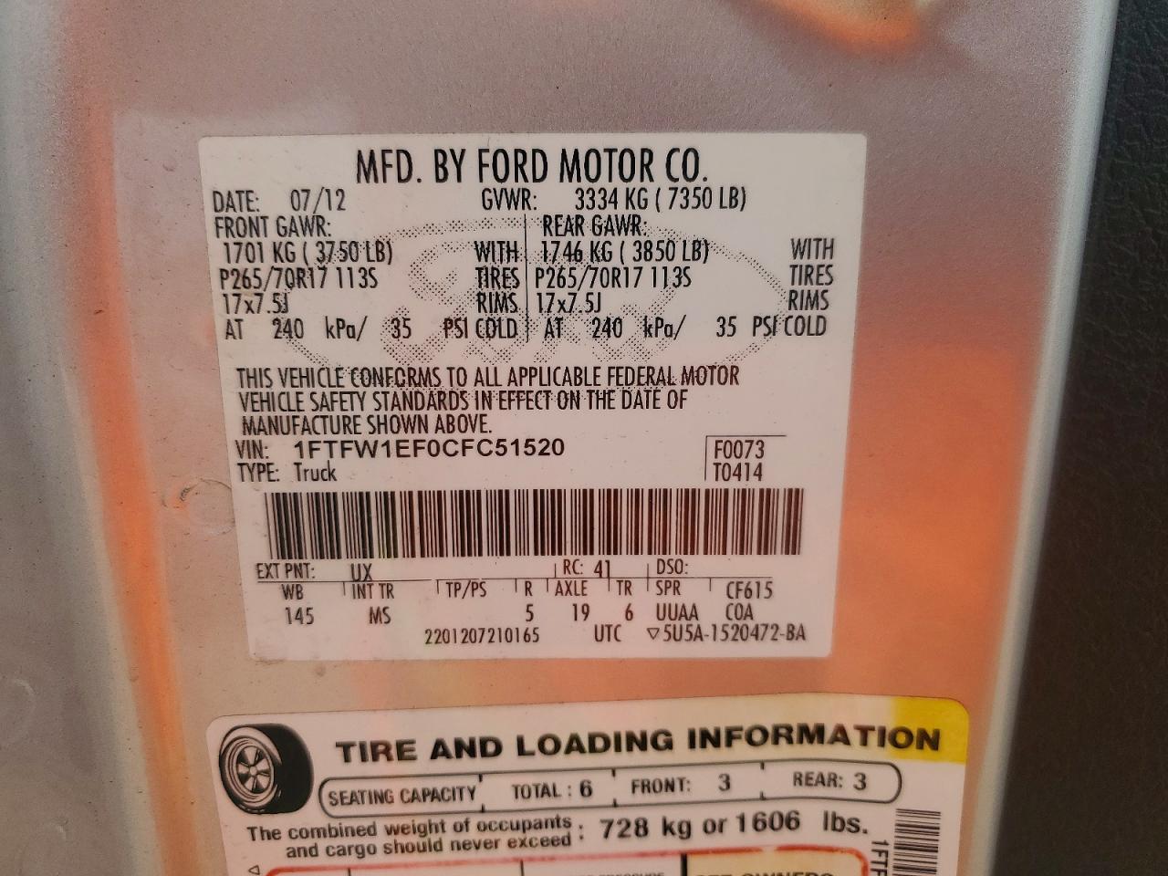 2012 Ford F150 Supercrew Silver vin: 1FTFW1EF0CFC51520