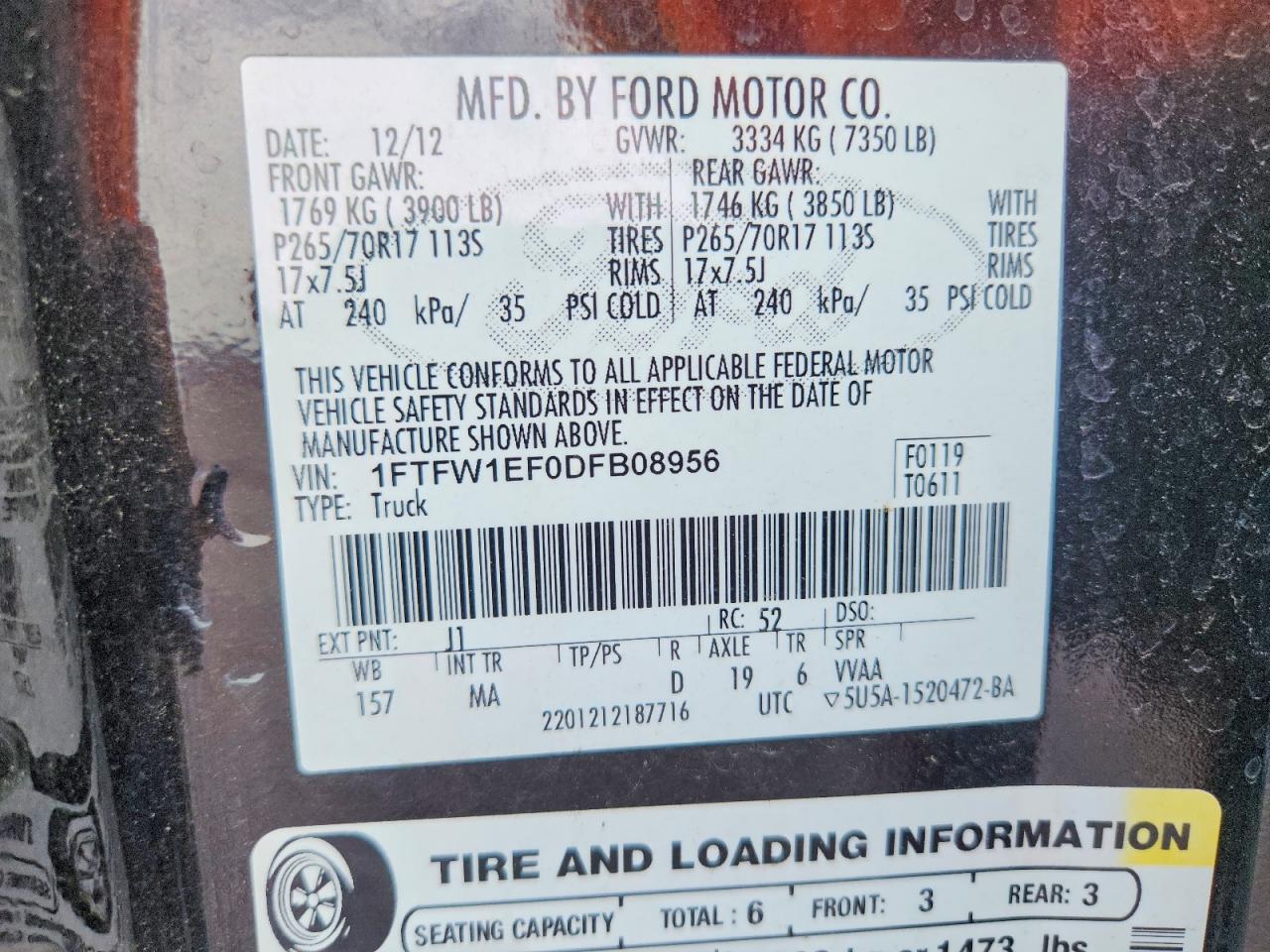 2013 Ford F150 Supercrew Black vin: 1FTFW1EF0DFB08956
