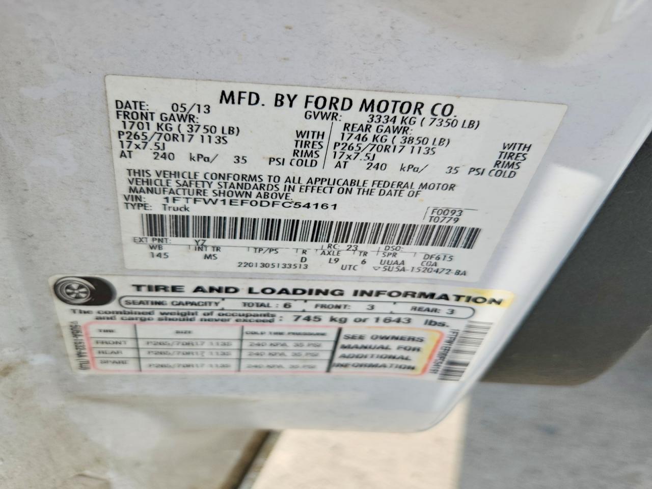2013 Ford F150 Supercrew White vin: 1FTFW1EF0DFC54161