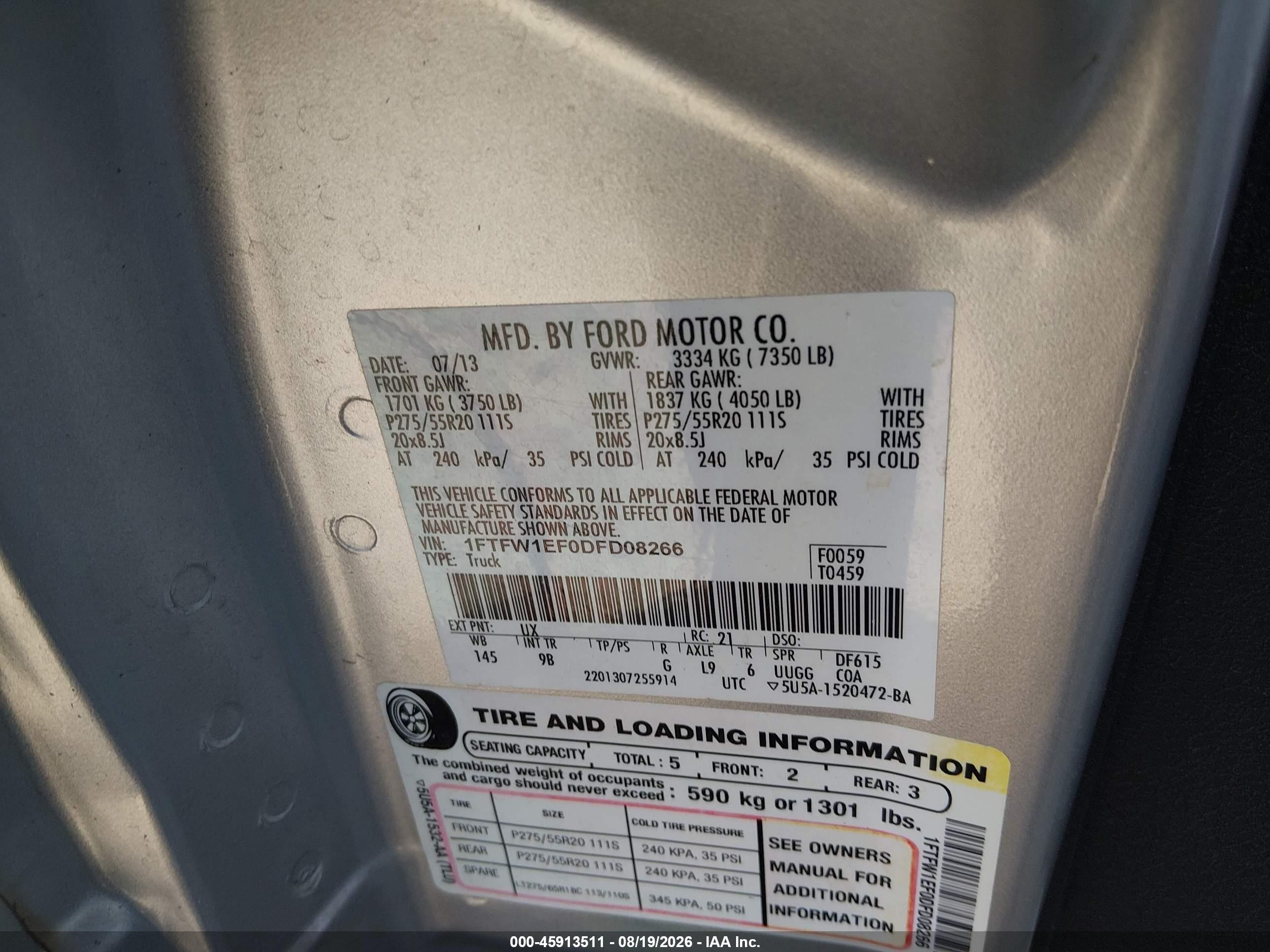 2013 Ford F-150 Platinum Gray vin: 1FTFW1EF0DFD08266