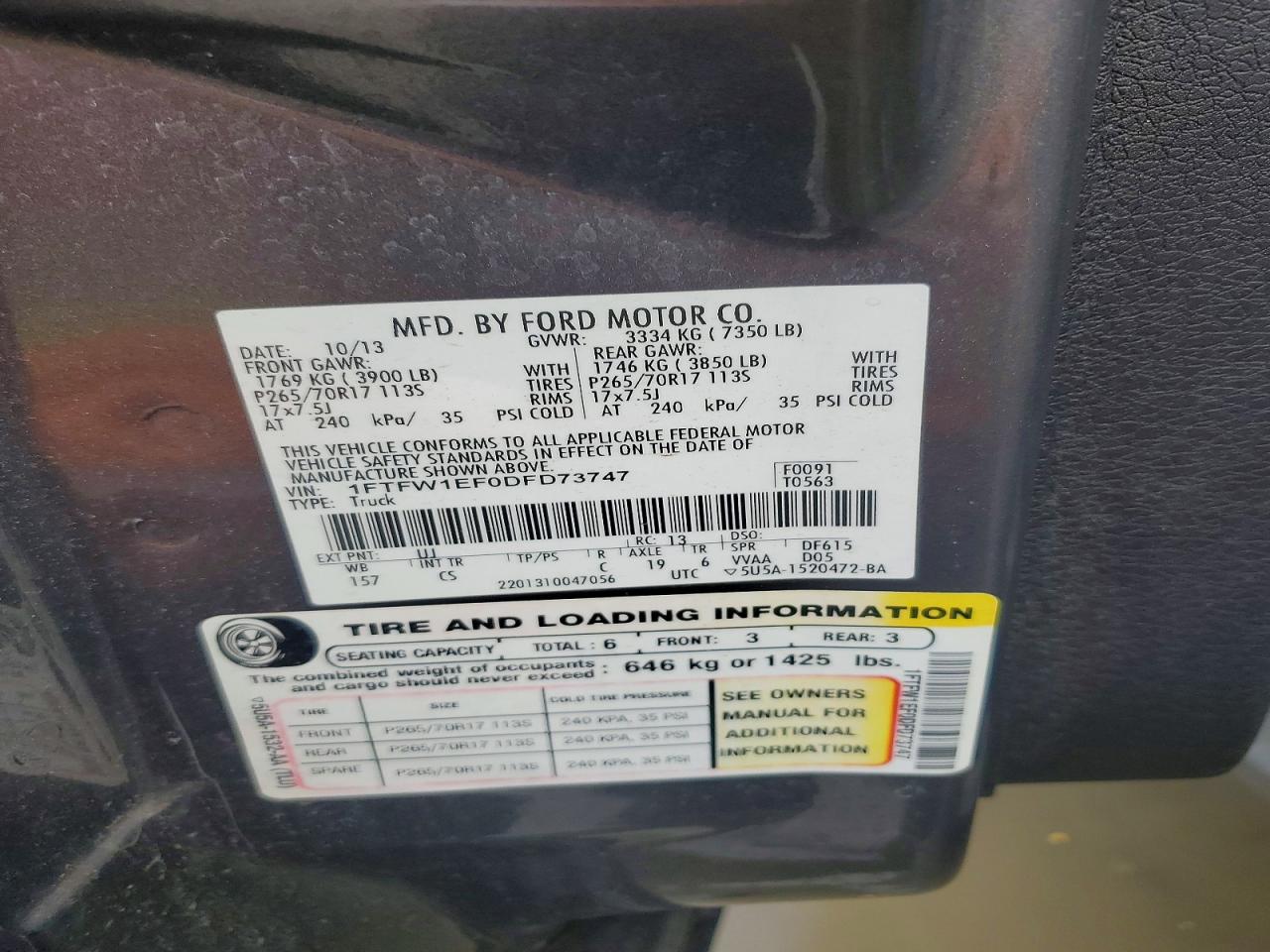 2013 Ford F150 Supercrew Gray vin: 1FTFW1EF0DFD73747