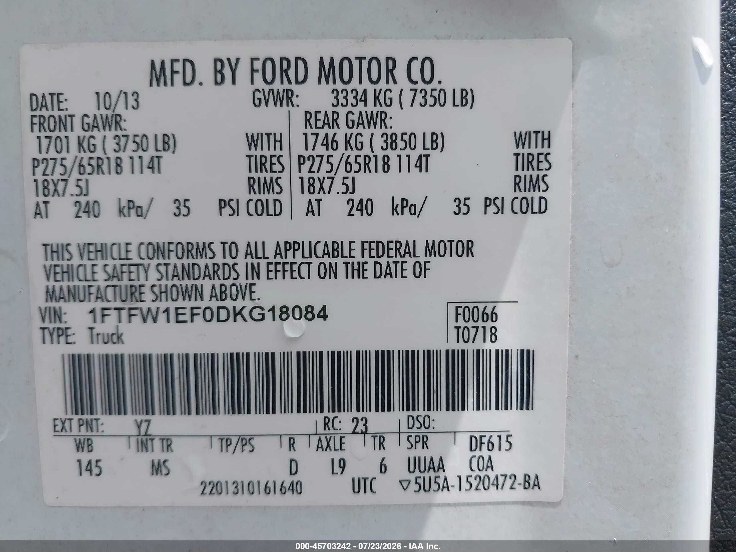 2013 Ford F-150 Xlt White vin: 1FTFW1EF0DKG18084