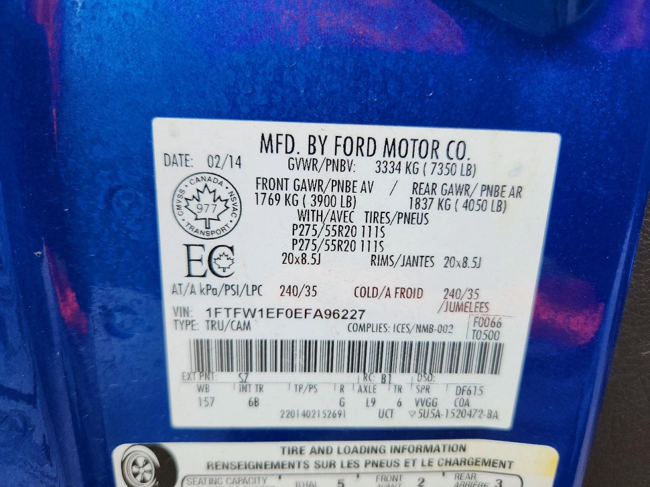 2014 Ford F150 Supercrew Blue vin: 1FTFW1EF0EFA96227