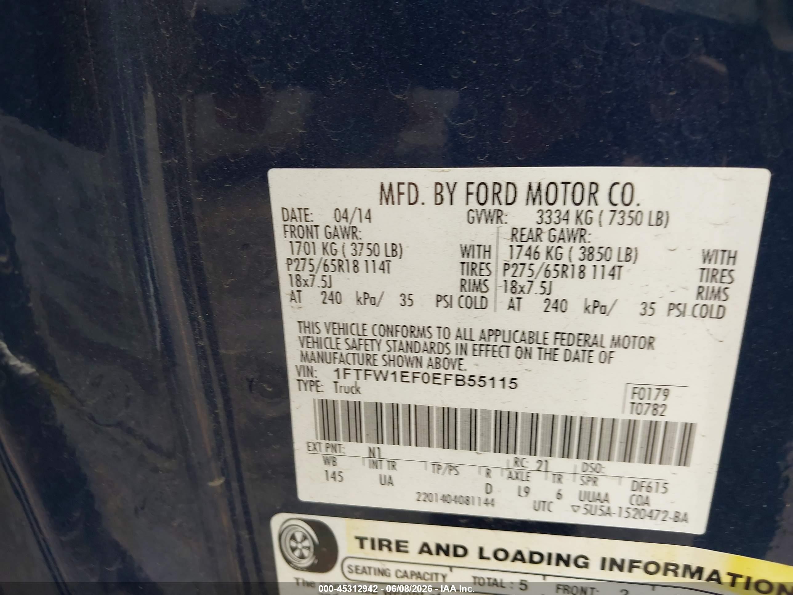 2014 Ford F-150 Xlt Blue vin: 1FTFW1EF0EFB55115