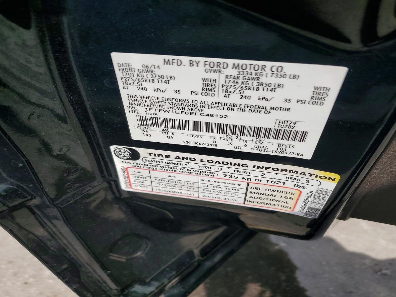 2014 Ford F150 Supercrew Green vin: 1FTFW1EF0EFC48152