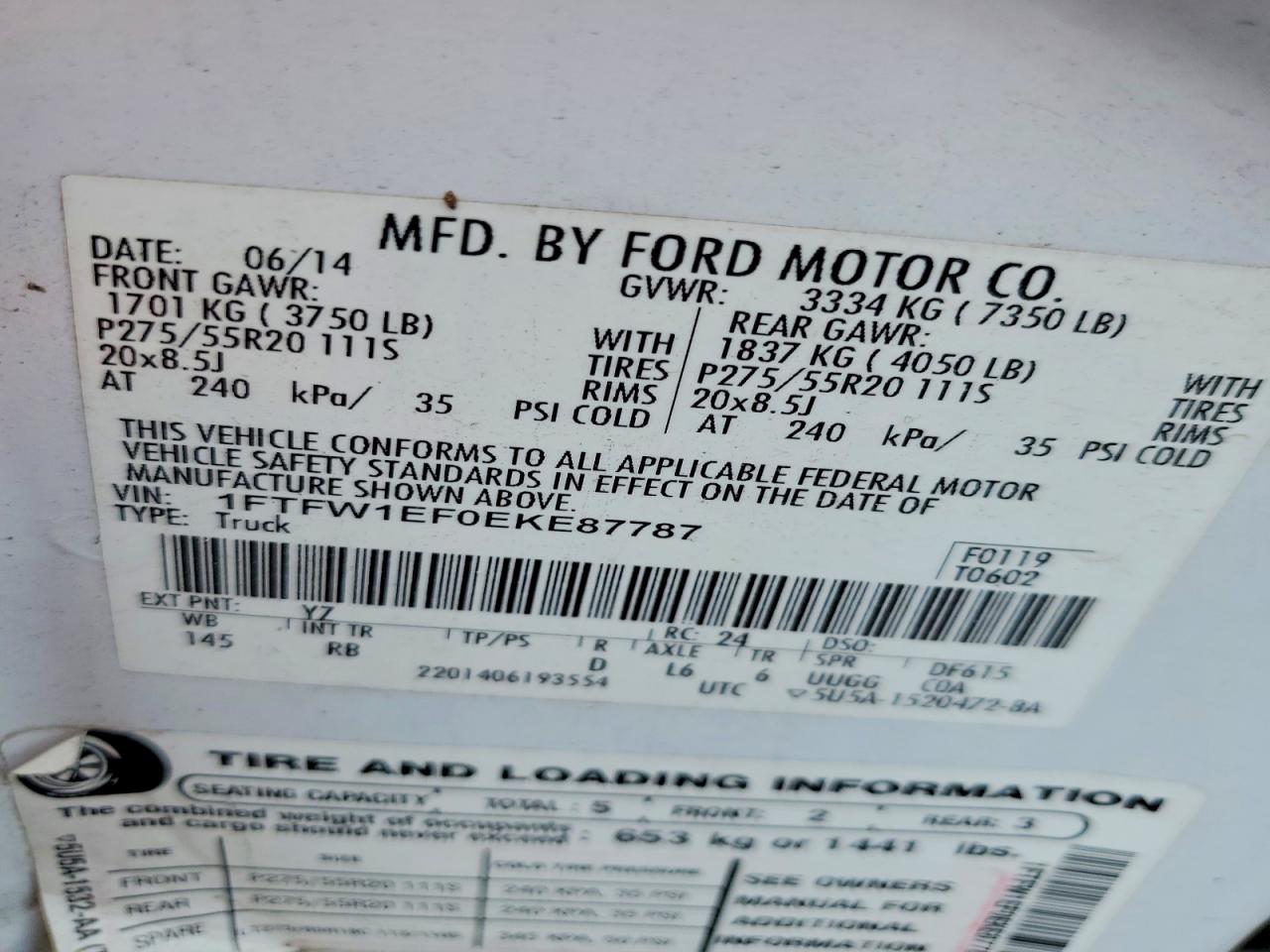 2014 Ford F150 Supercrew White vin: 1FTFW1EF0EKE87787
