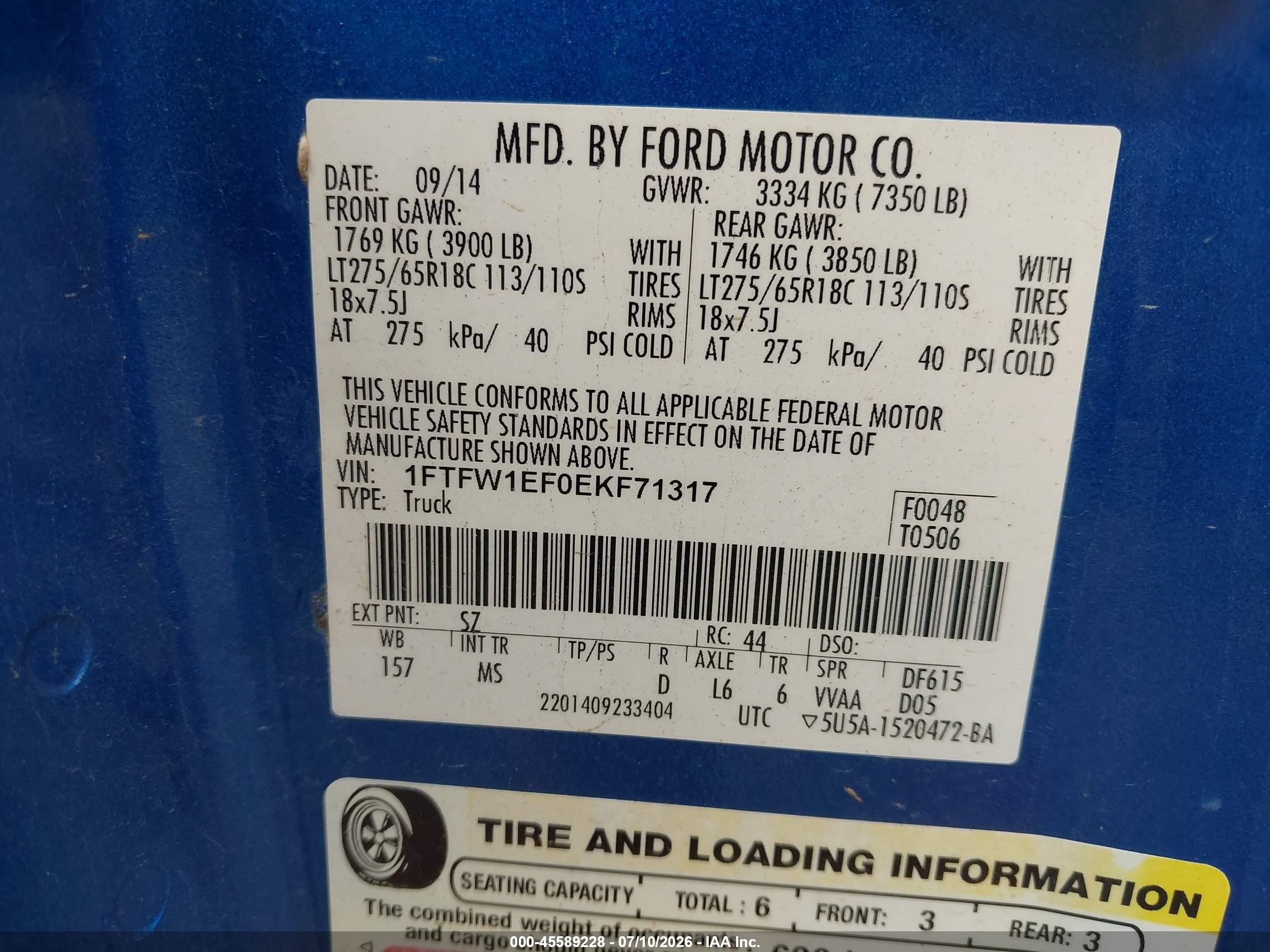 2014 Ford F-150 Xlt Blue vin: 1FTFW1EF0EKF71317