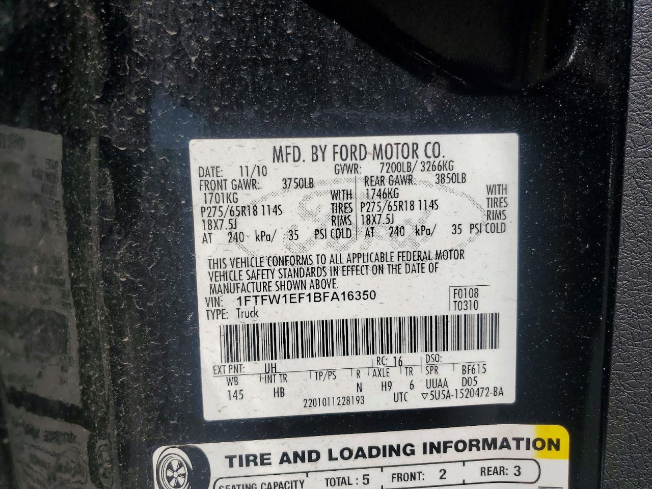 2011 Ford F150 Supercrew Черный vin: 1FTFW1EF1BFA16350