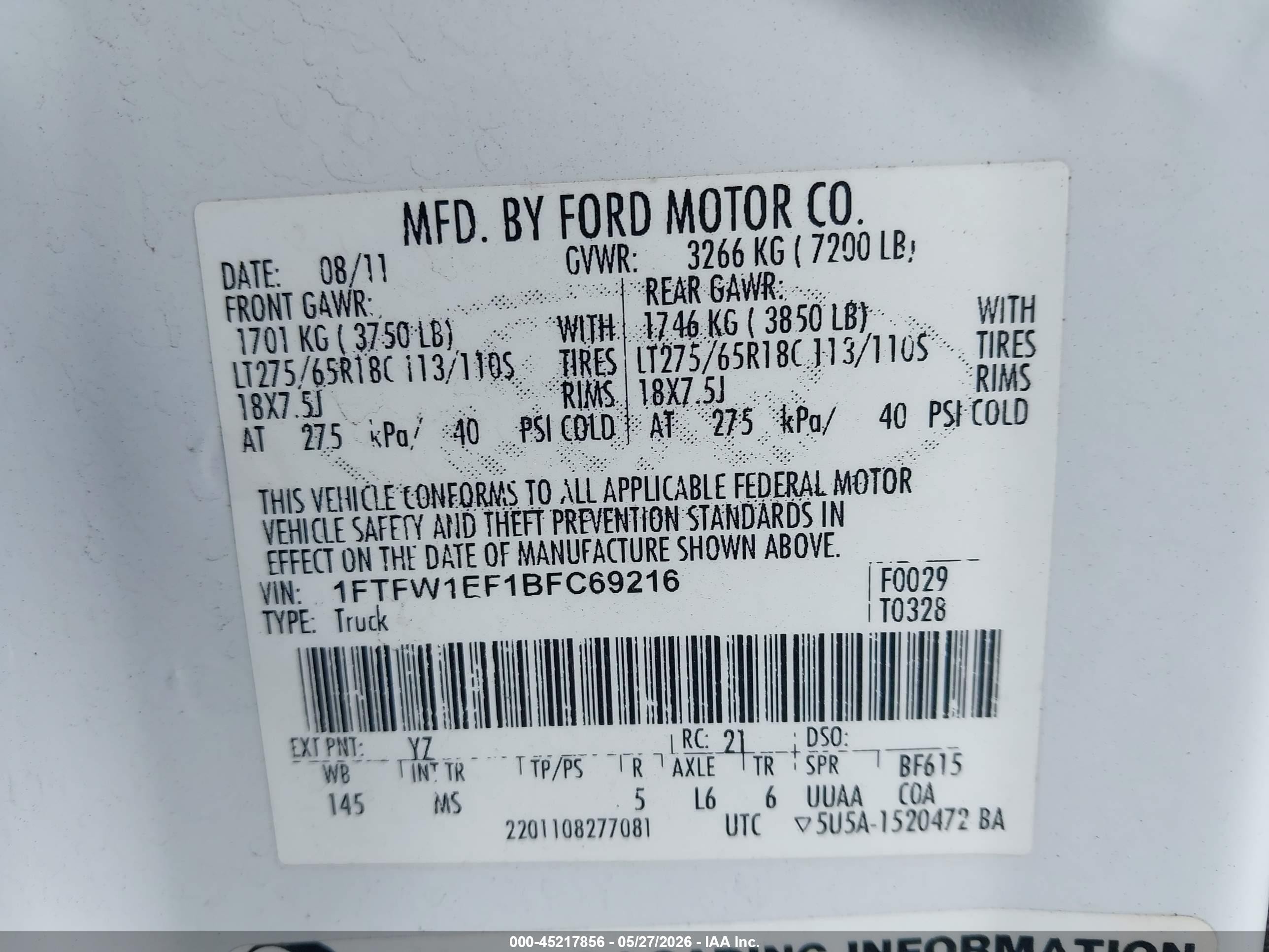 2011 Ford F-150 Xlt White vin: 1FTFW1EF1BFC69216
