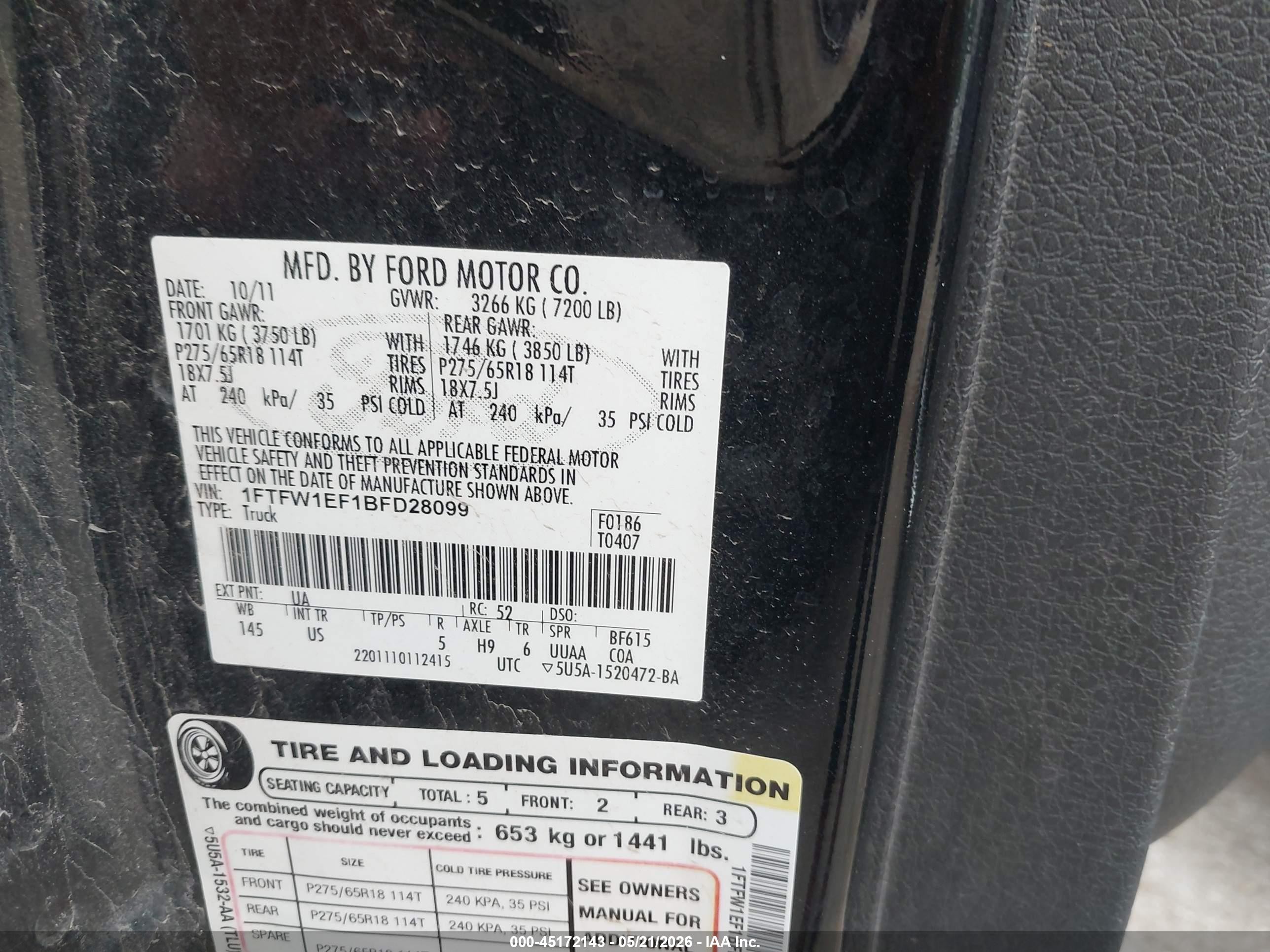 2011 Ford F-150 Xlt Black vin: 1FTFW1EF1BFD28099