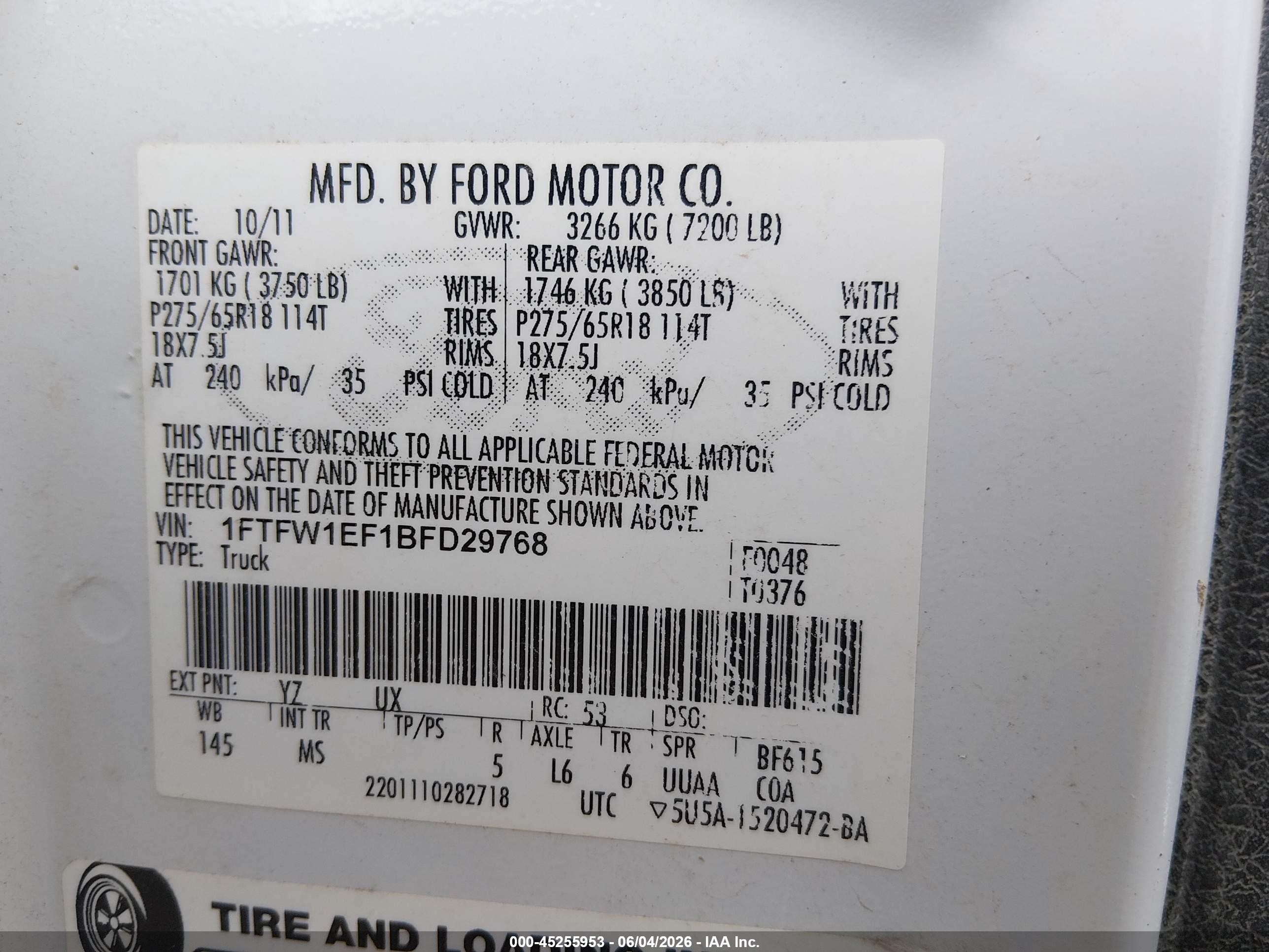 2011 Ford F-150 Xlt White vin: 1FTFW1EF1BFD29768
