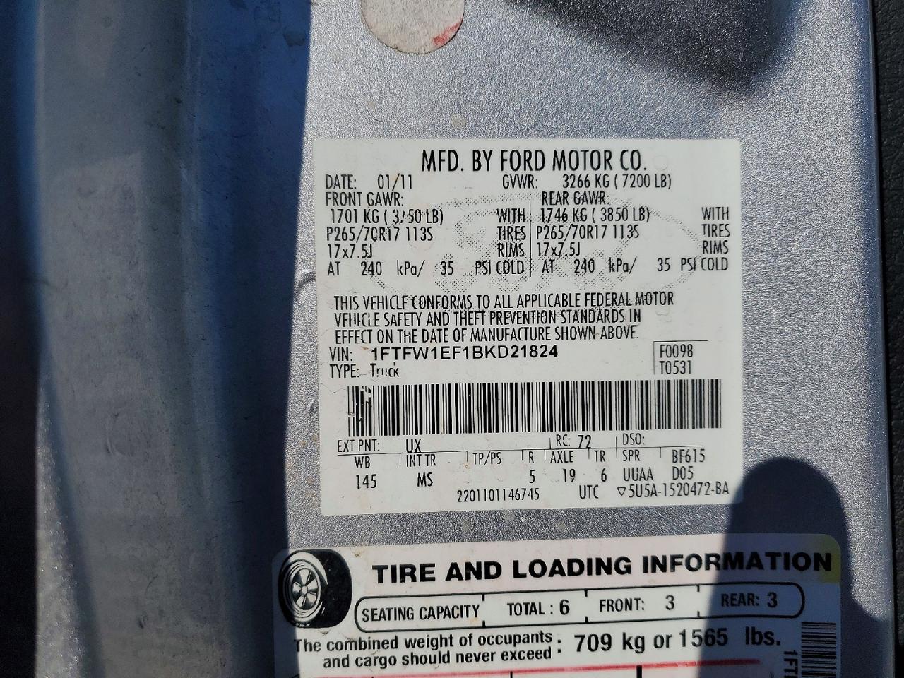 2011 Ford F150 Supercrew Silver vin: 1FTFW1EF1BKD21824