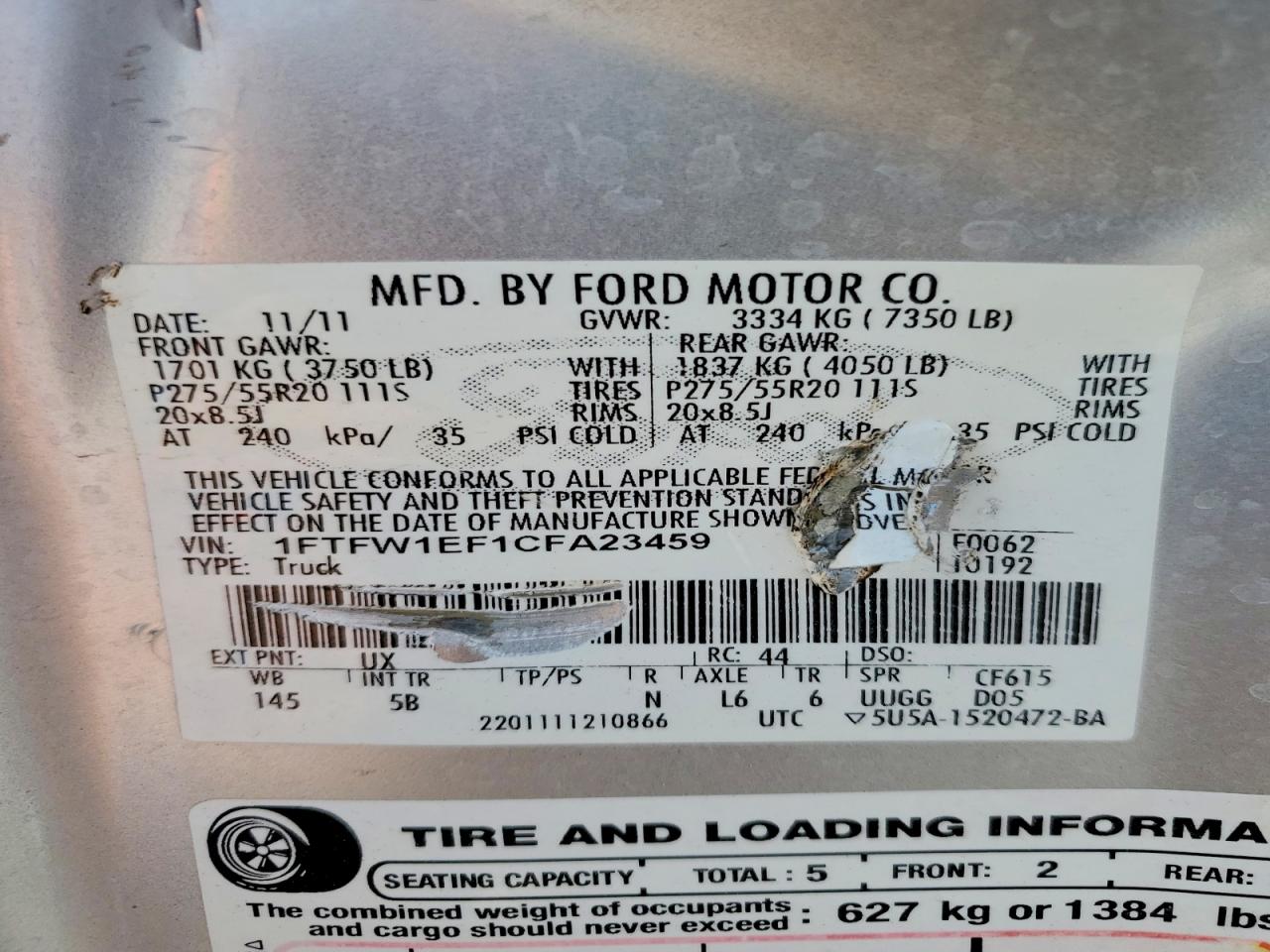 2012 Ford F150 Supercrew Silver vin: 1FTFW1EF1CFA23459