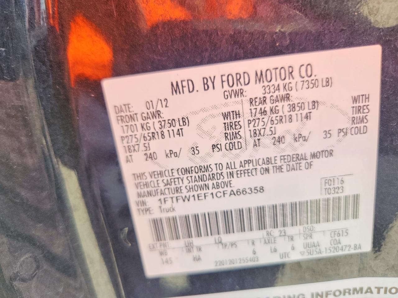 2012 Ford F150 Supercrew Black vin: 1FTFW1EF1CFA66358