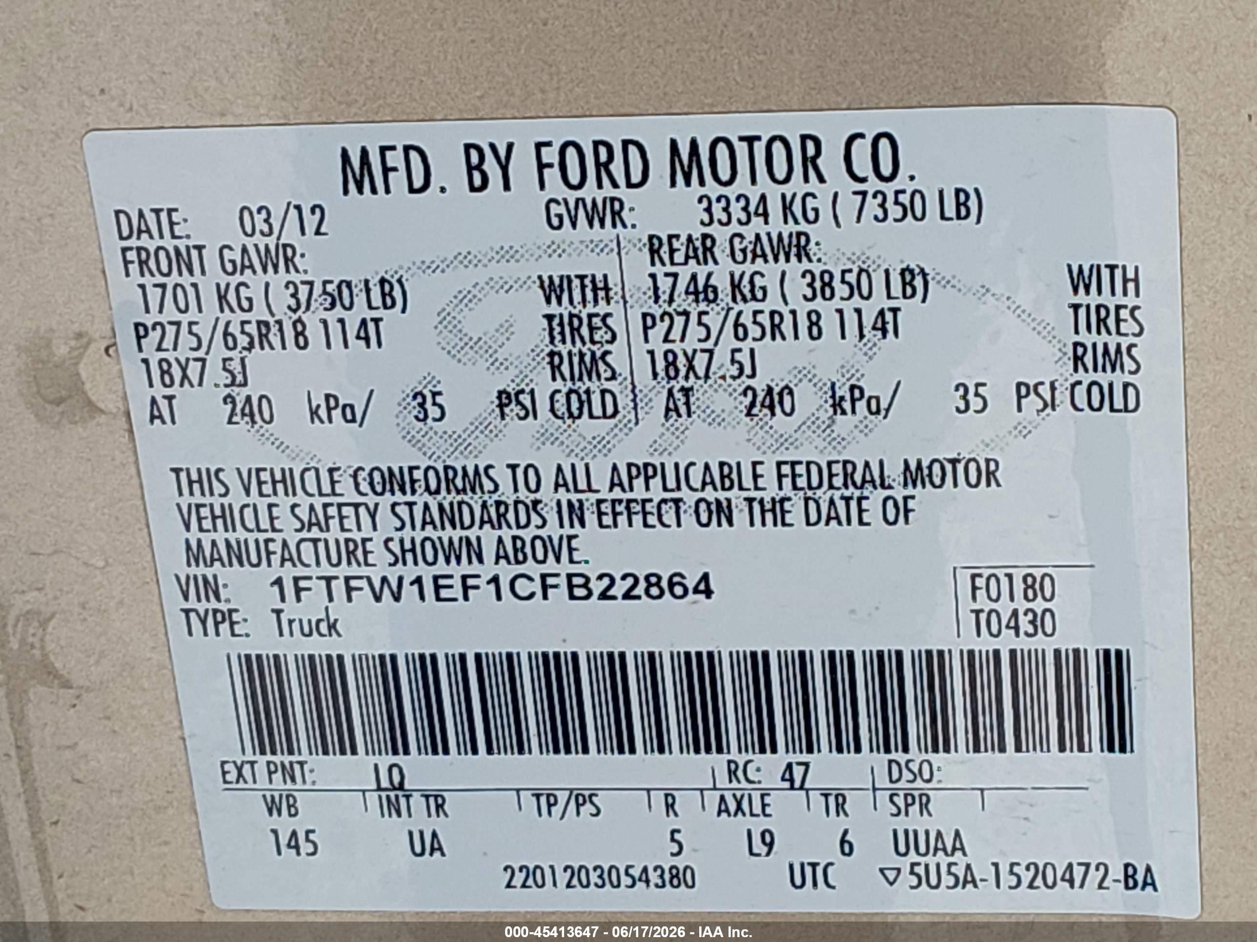 2012 Ford F-150 Xlt Beige vin: 1FTFW1EF1CFB22864