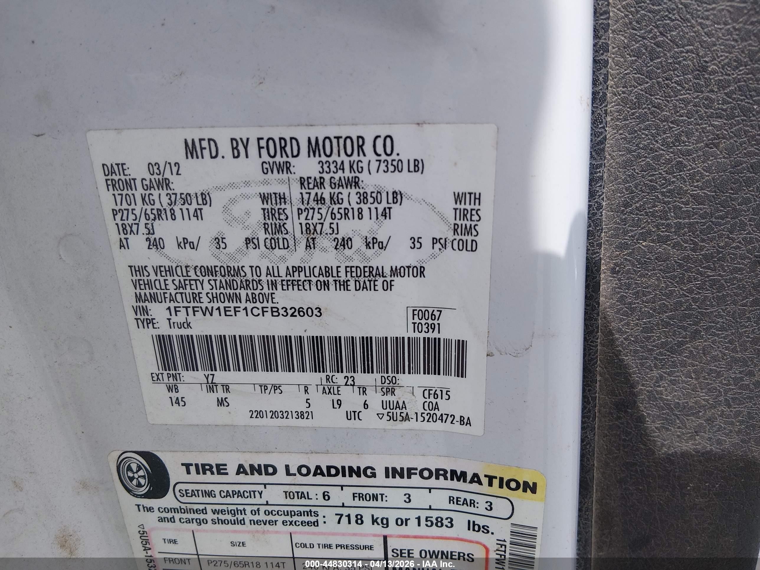 2012 Ford F-150 Xlt Белый vin: 1FTFW1EF1CFB32603