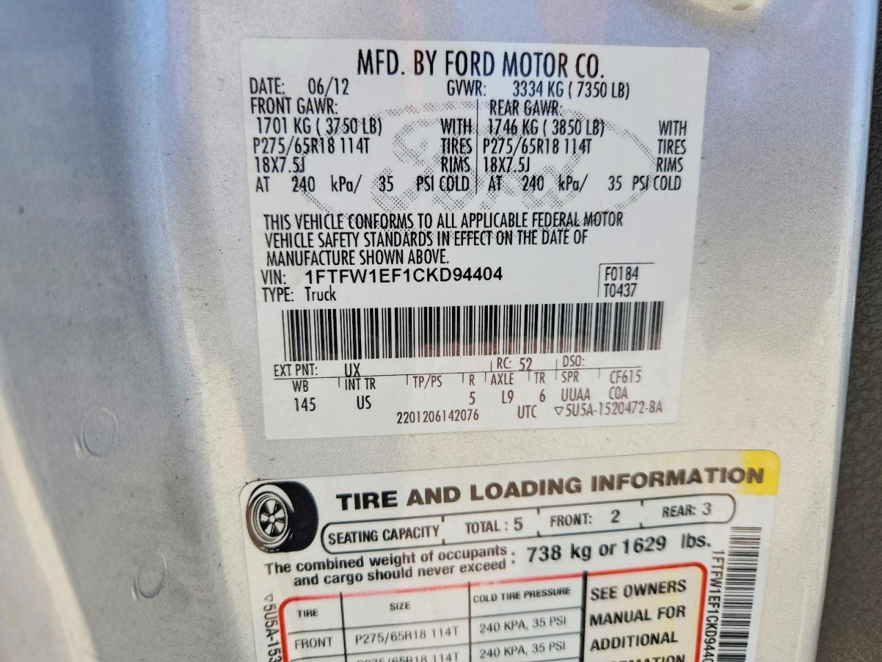 2012 Ford F150 Supercrew Silver vin: 1FTFW1EF1CKD94404