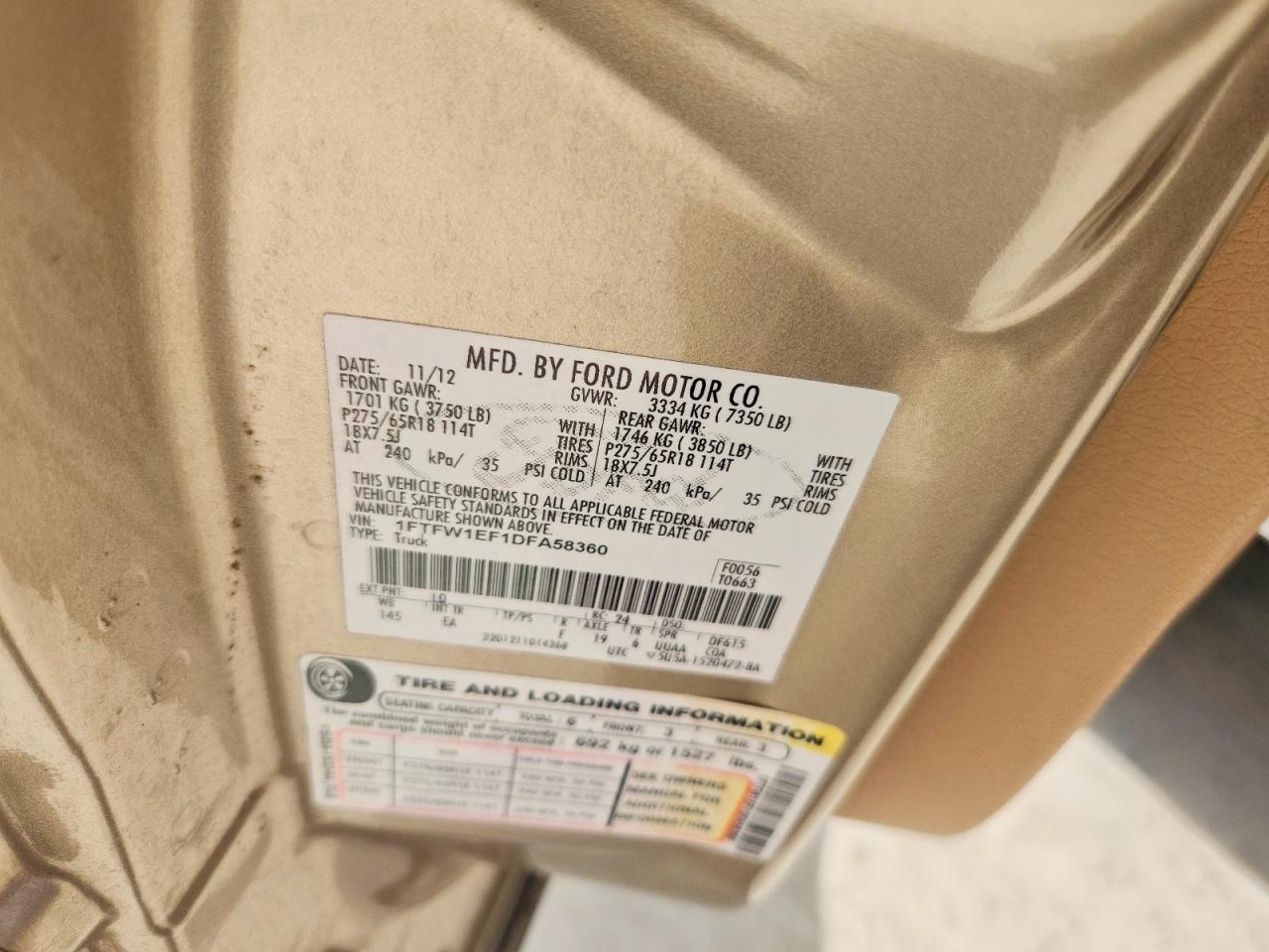 2013 Ford F150 Supercrew Gold vin: 1FTFW1EF1DFA58360