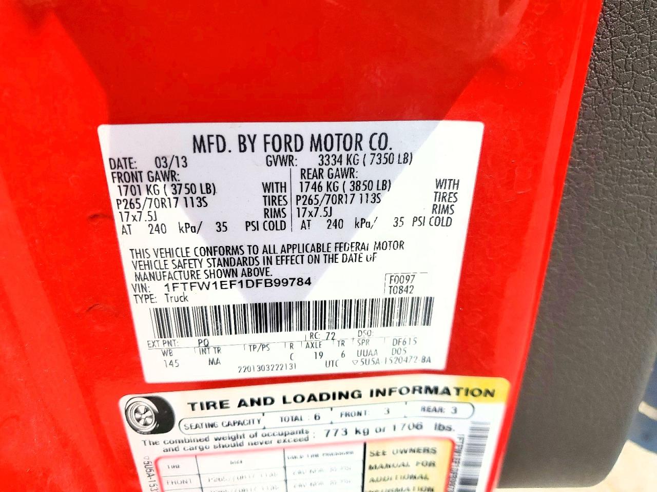 2013 Ford F150 Supercrew Red vin: 1FTFW1EF1DFB99784