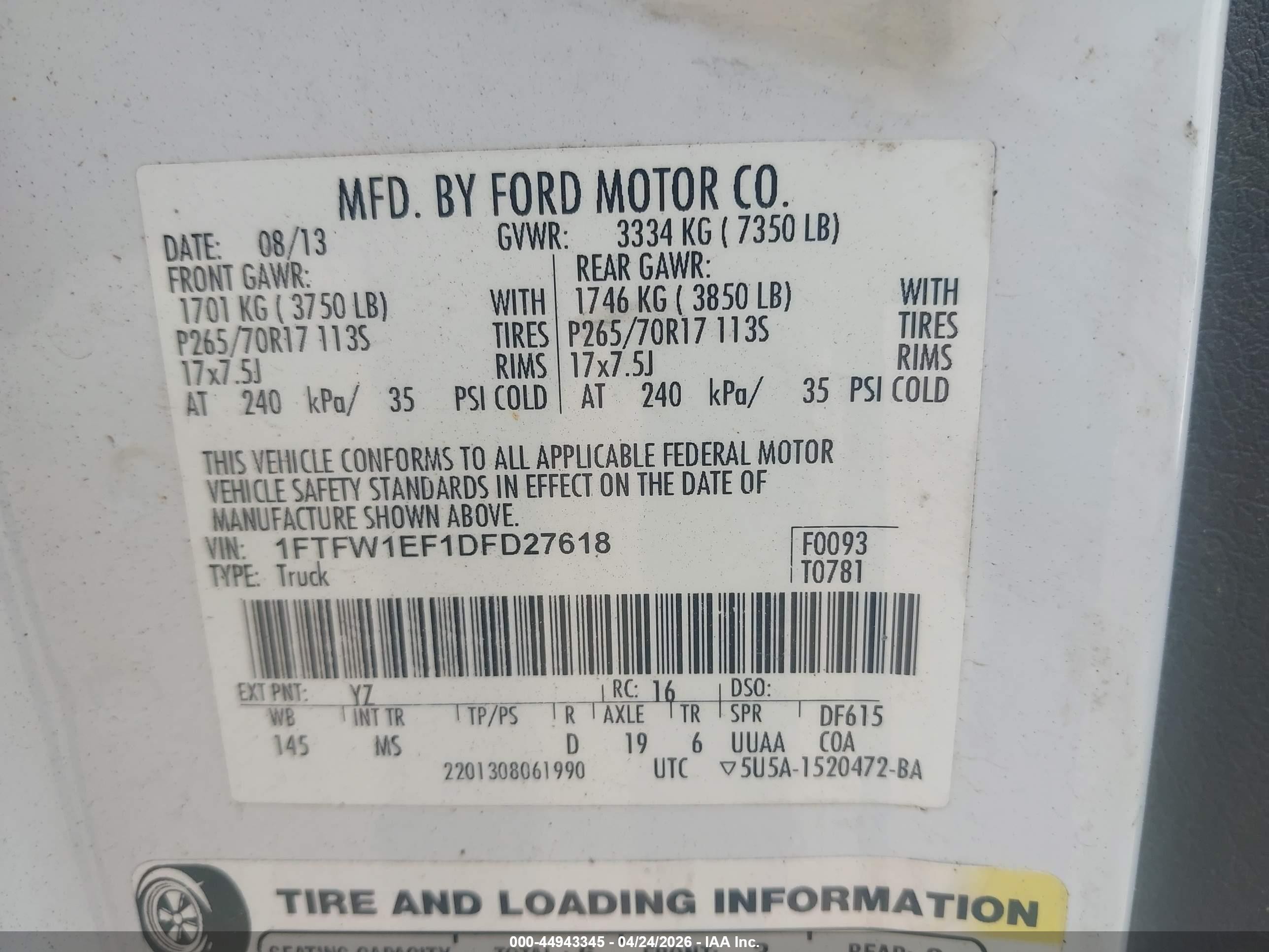 2013 Ford F-150 Xlt White vin: 1FTFW1EF1DFD27618